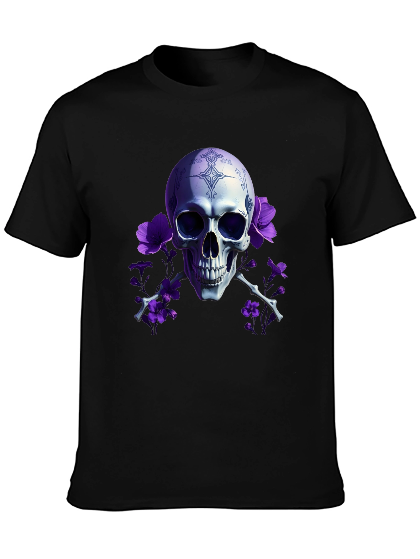 Black Skull & Flowers Graphic Tee view 3