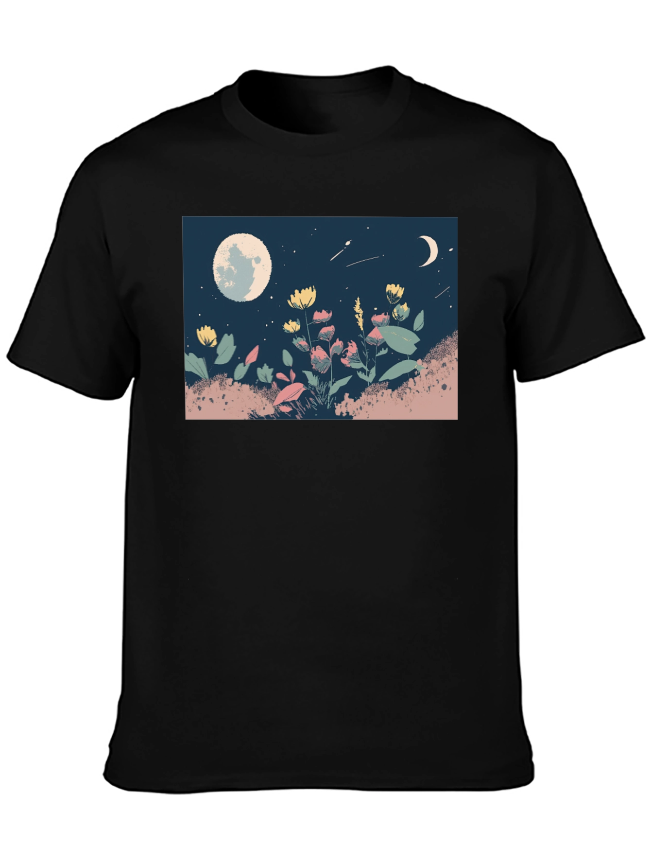 Moonlit Meadow Graphic Tee - Black Casual Shirt - 3
