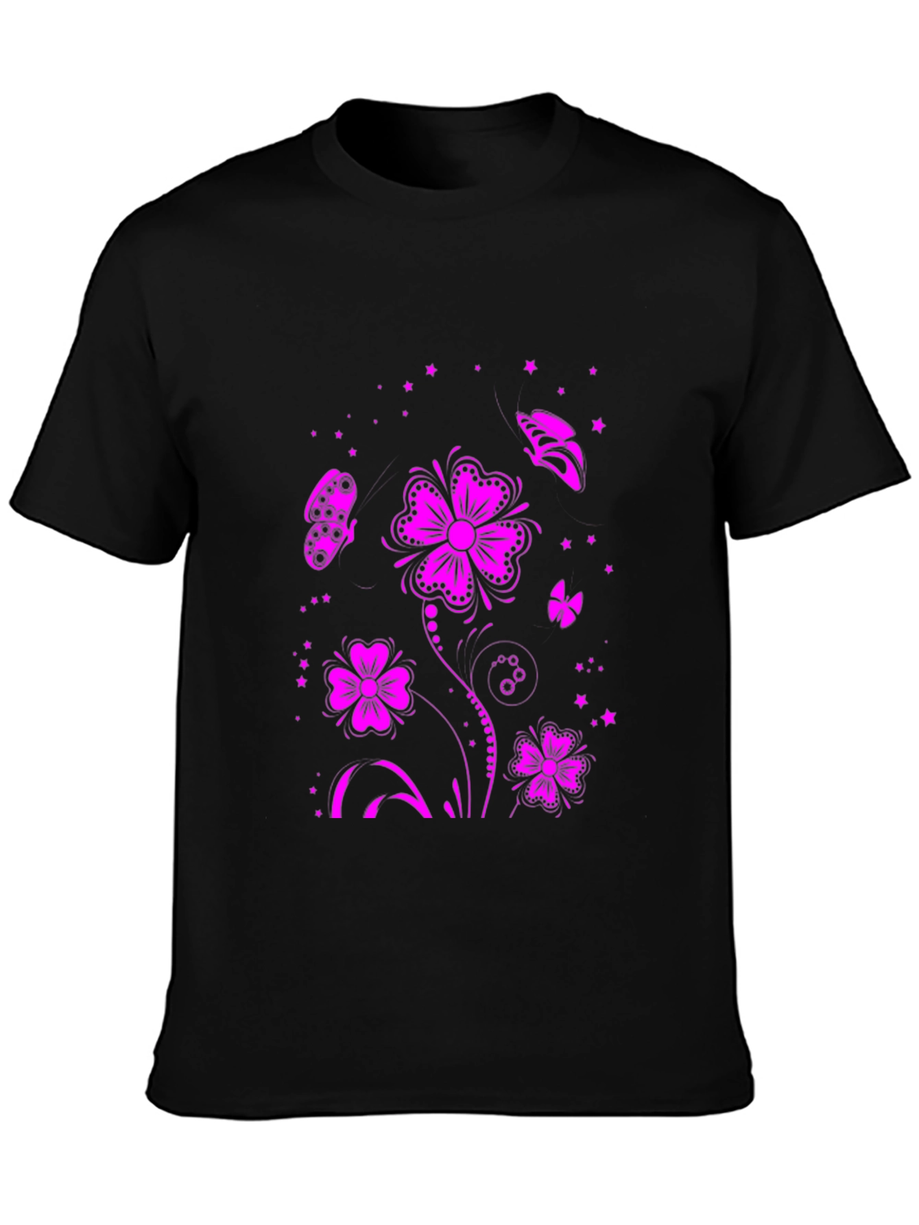 Black Floral Butterfly Graphic Tee - Black view 3