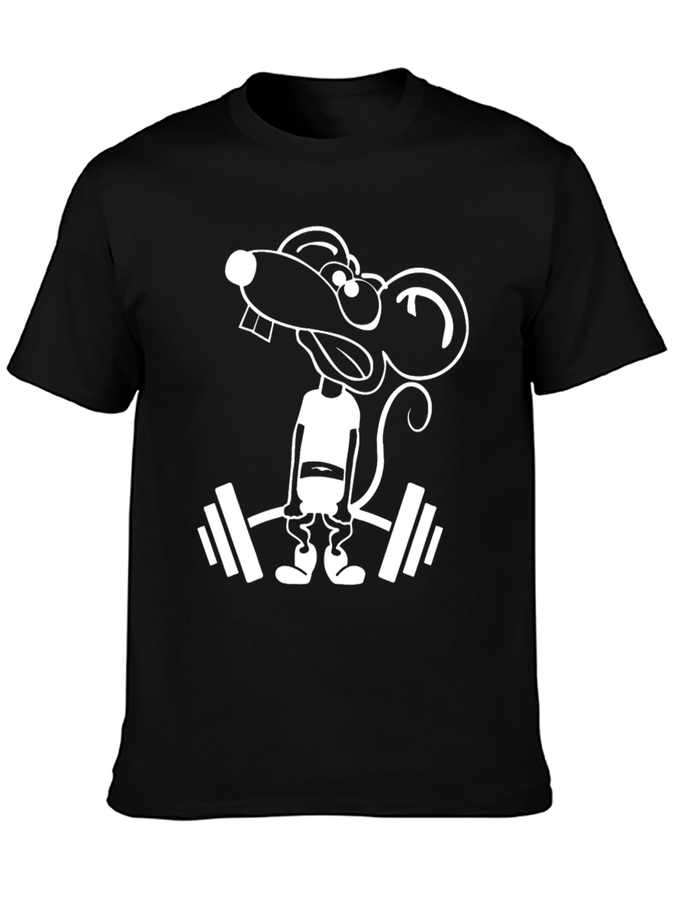 Black Funny Lifting Mouse Graphic T-Shirt view 3