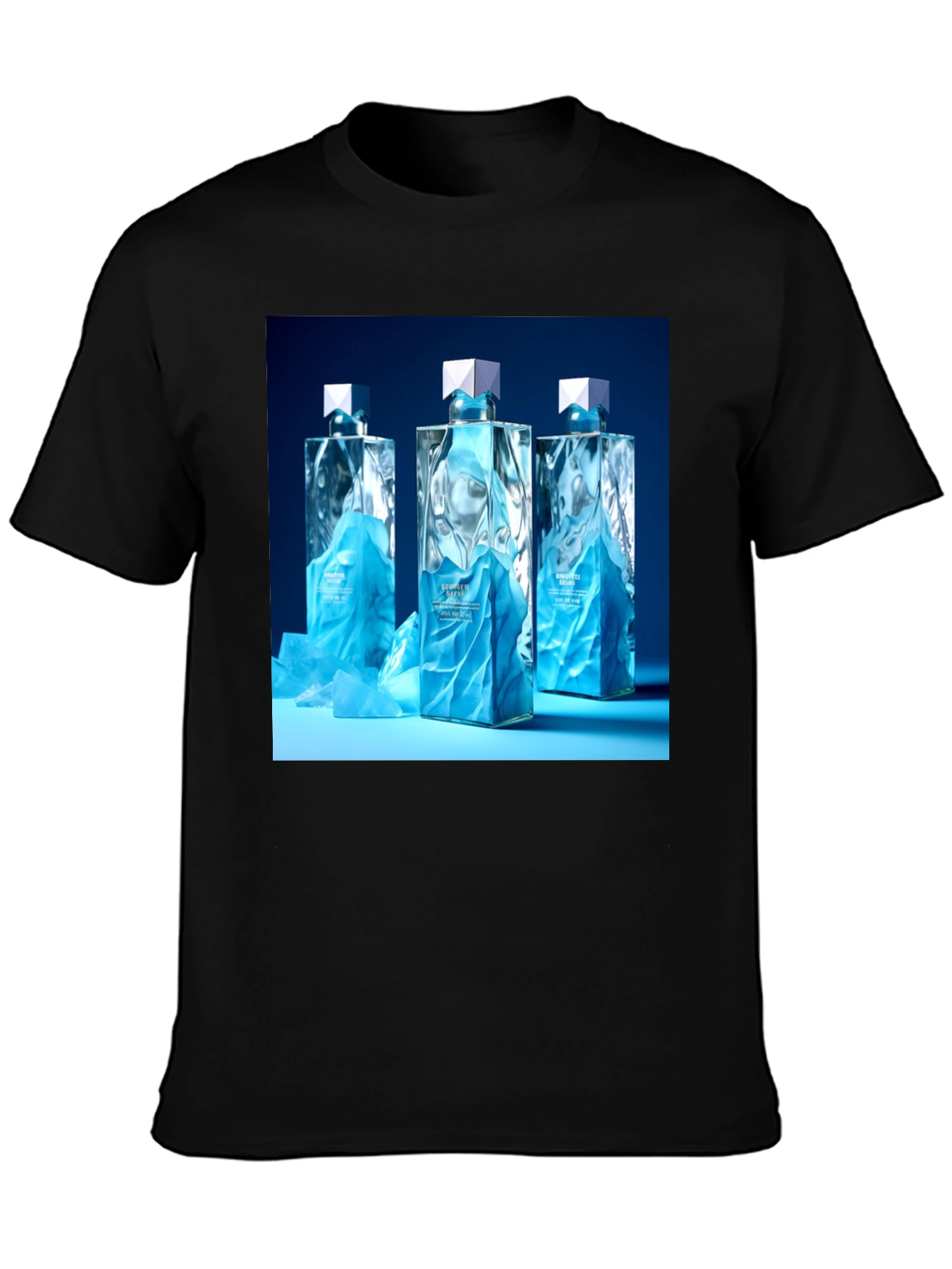 Black Modern Graphic Tee with Designer Perfume Bottles view 3