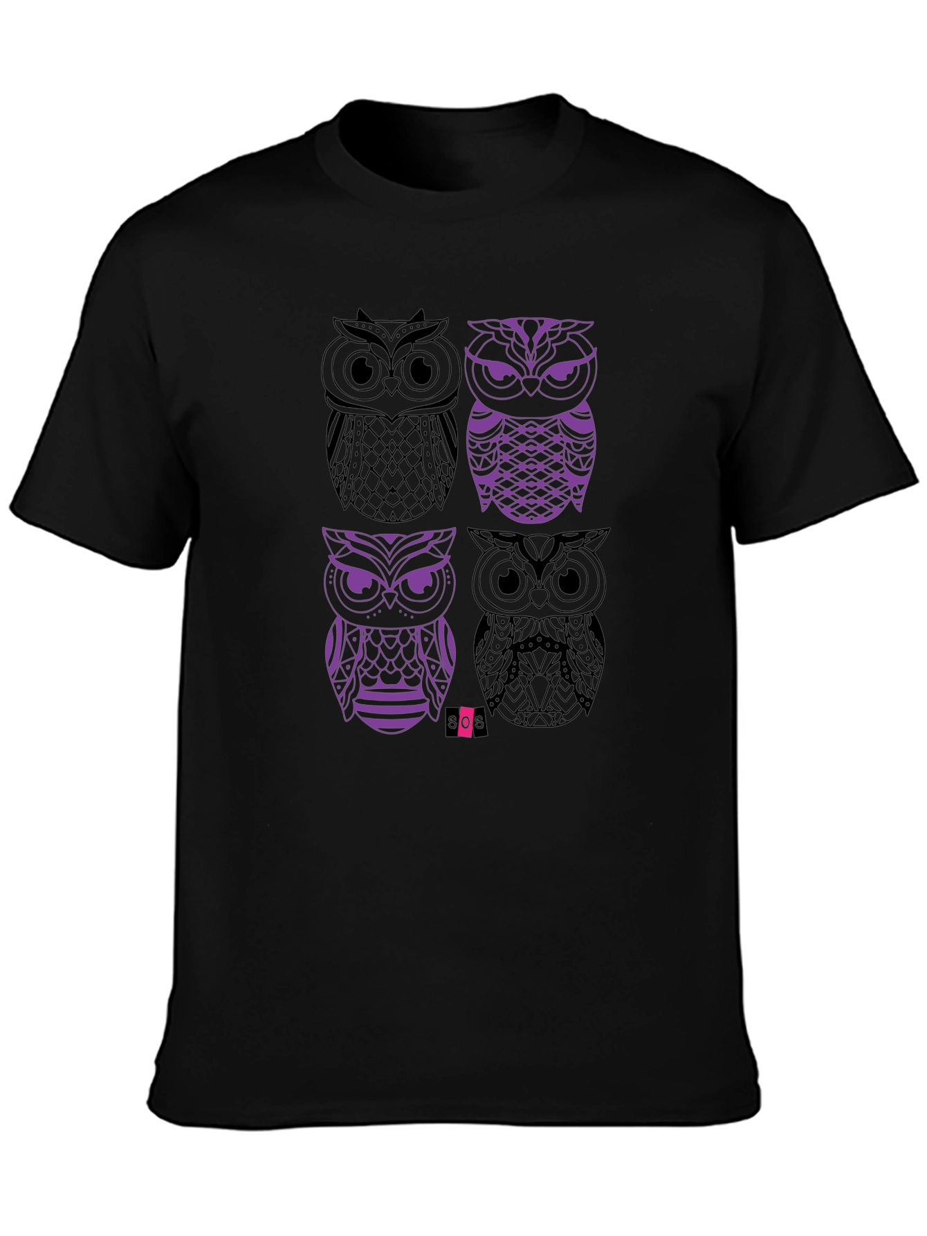 Owl Graphic Print Men's Black T-Shirt - 3