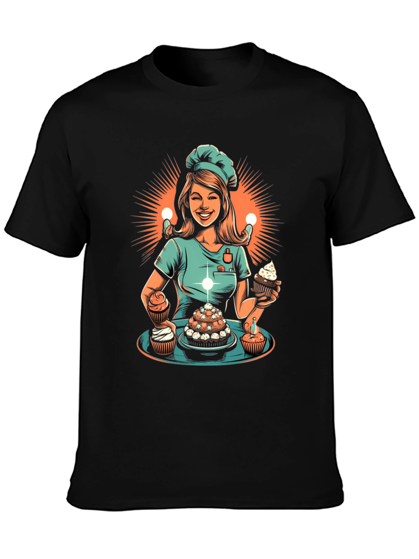 Black Chef Woman Cupcake T-Shirt view 3
