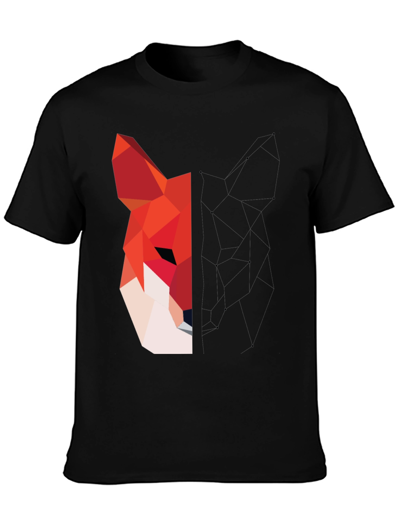 Black Geometric Fox Graphic Black T-Shirt view 3