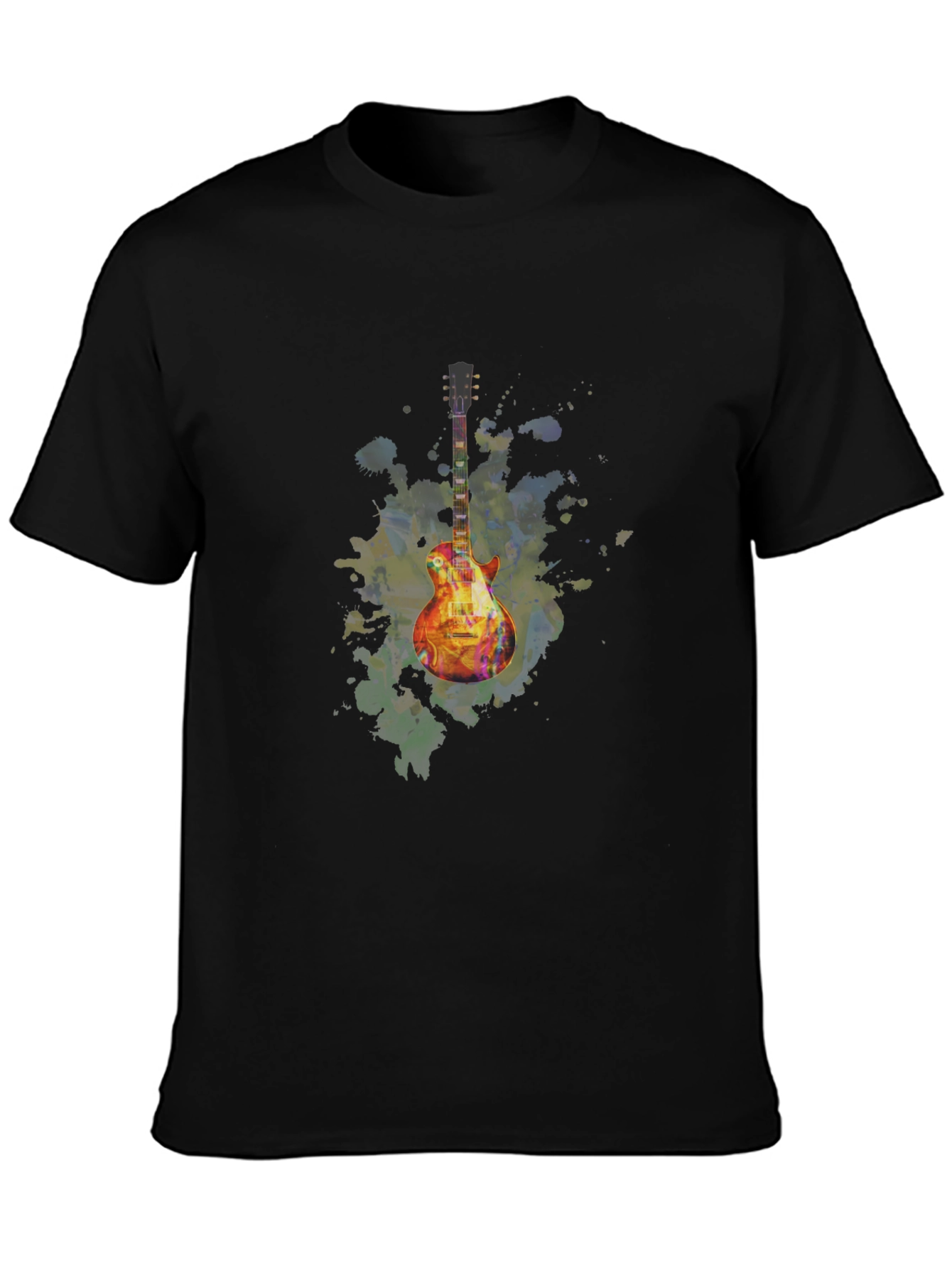 Black Electric Guitar Watercolor Graphic Tee view 3