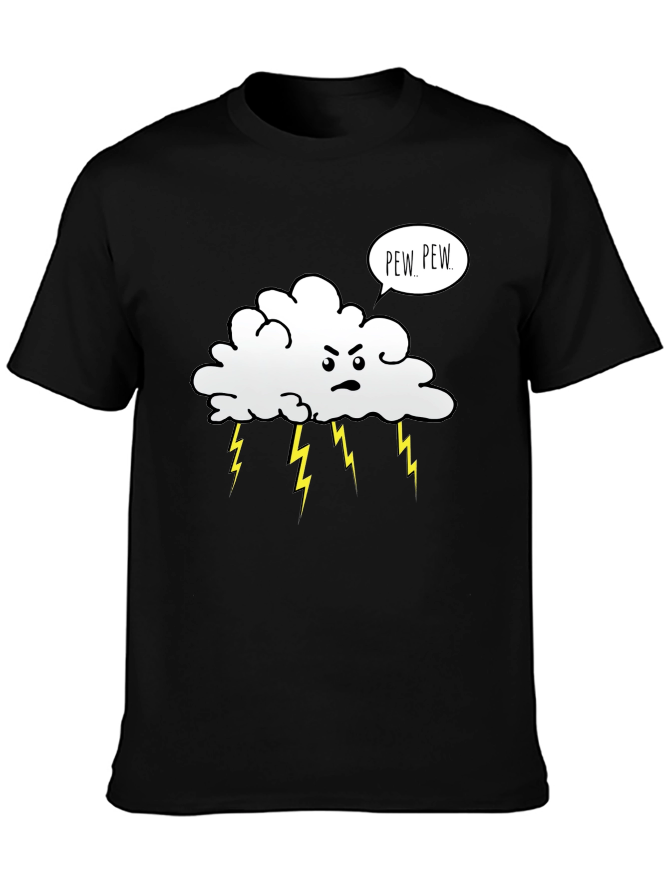 Black Angry Cloud Pew Pew Black Graphic T-Shirt view 3