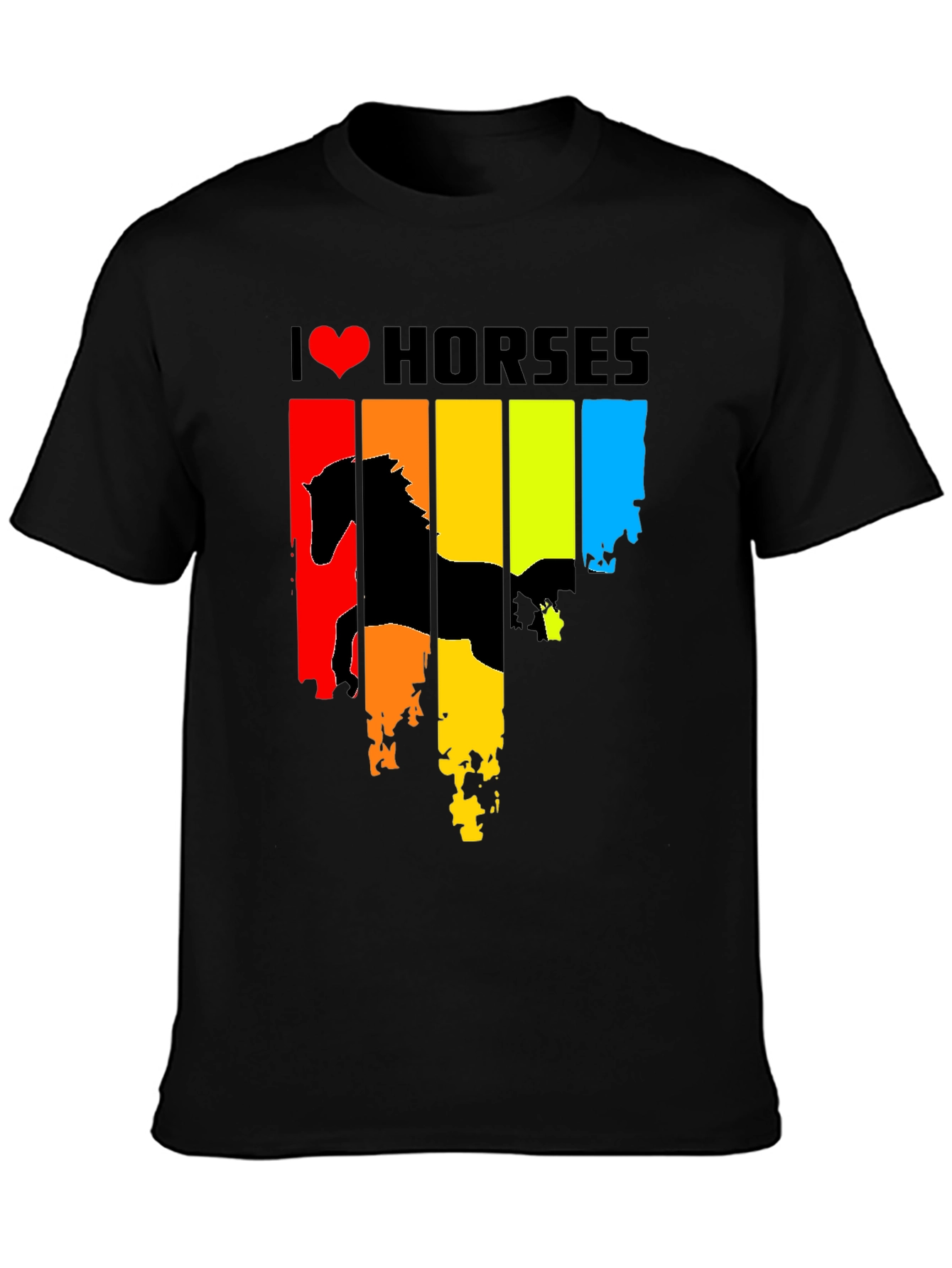 Black I Heart Horses Graphic Tee - Rainbow Horse Design view 3