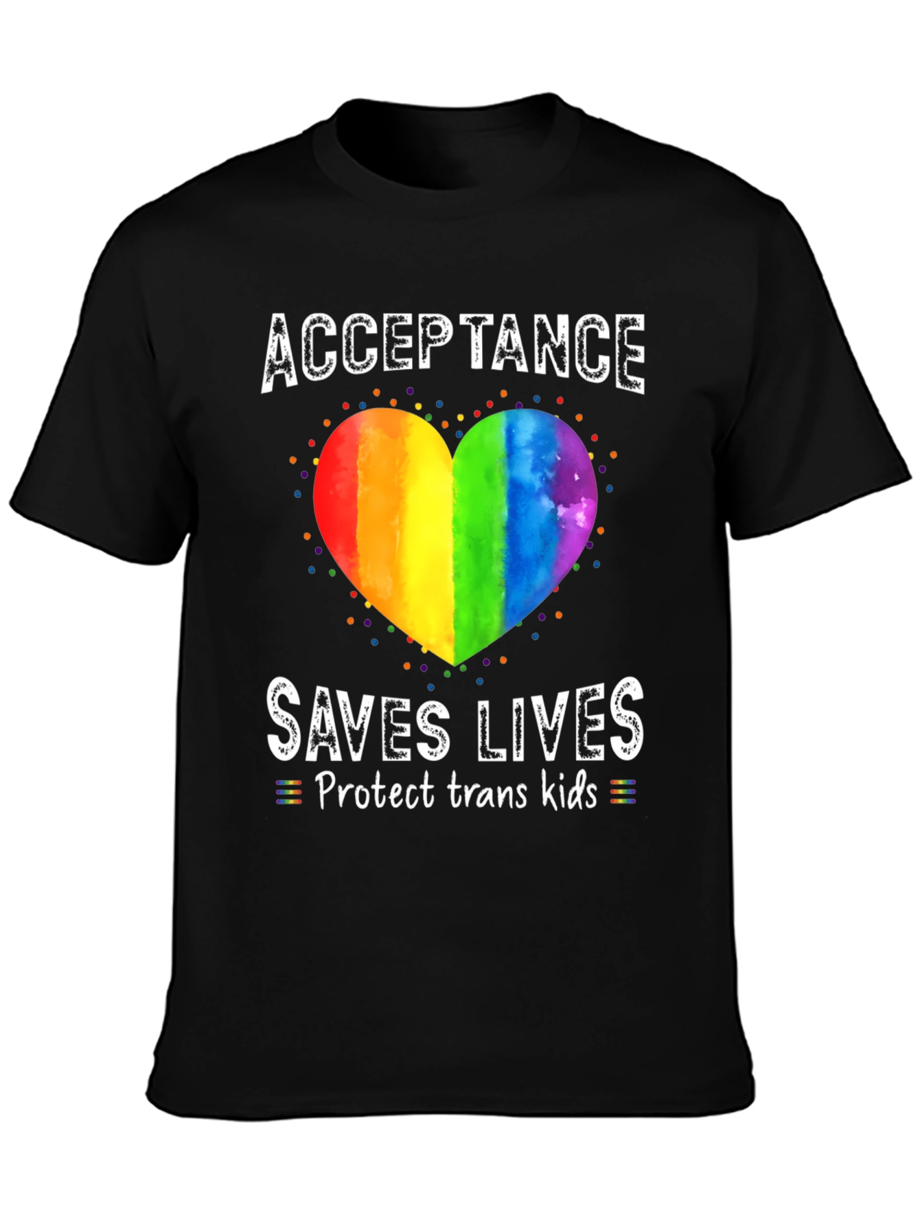 Black Acceptance Saves Lives Rainbow Heart T-Shirt view 3