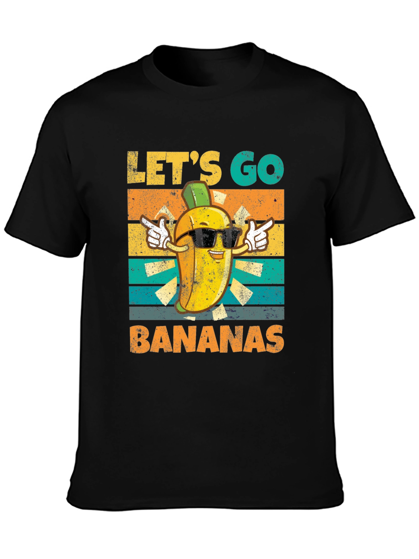 Black Let's Go Bananas T-Shirt, Funny Fruit Design view 3