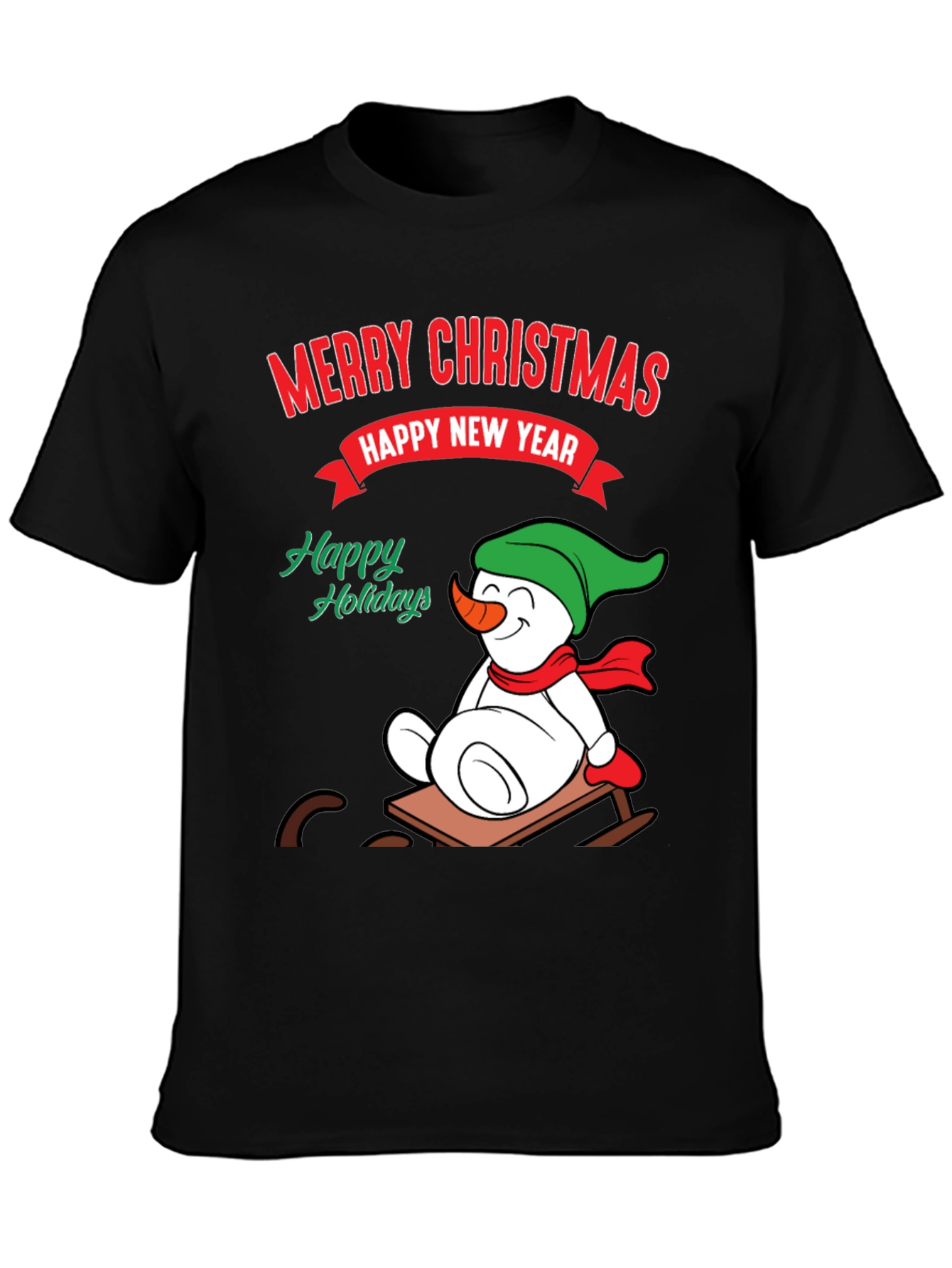 Black Festive Holiday T-Shirt: Merry Christmas & Happy New Year view 3
