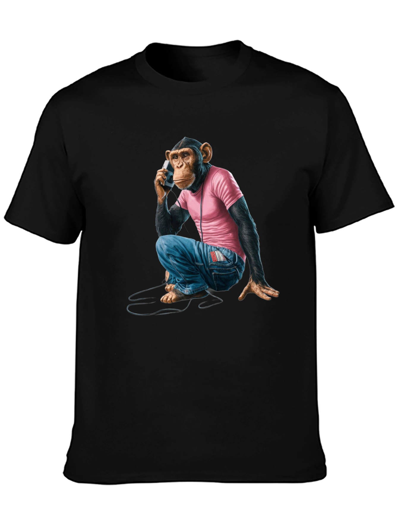 Black Monkey on Phone Graphic Tee - Quirky & Unique Design view 3
