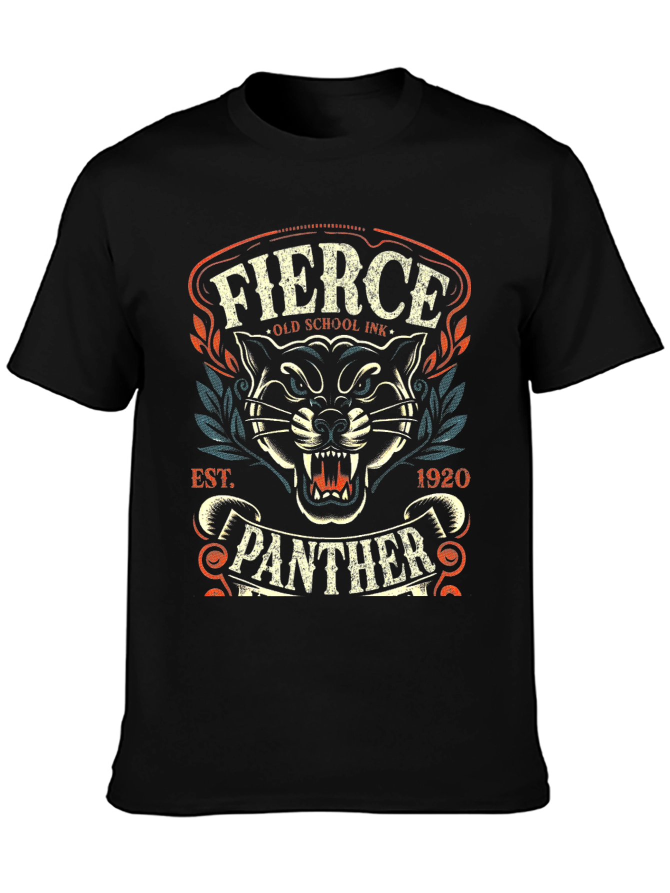 Black Fierce Panther Black T-Shirt - Old School Ink Design view 3