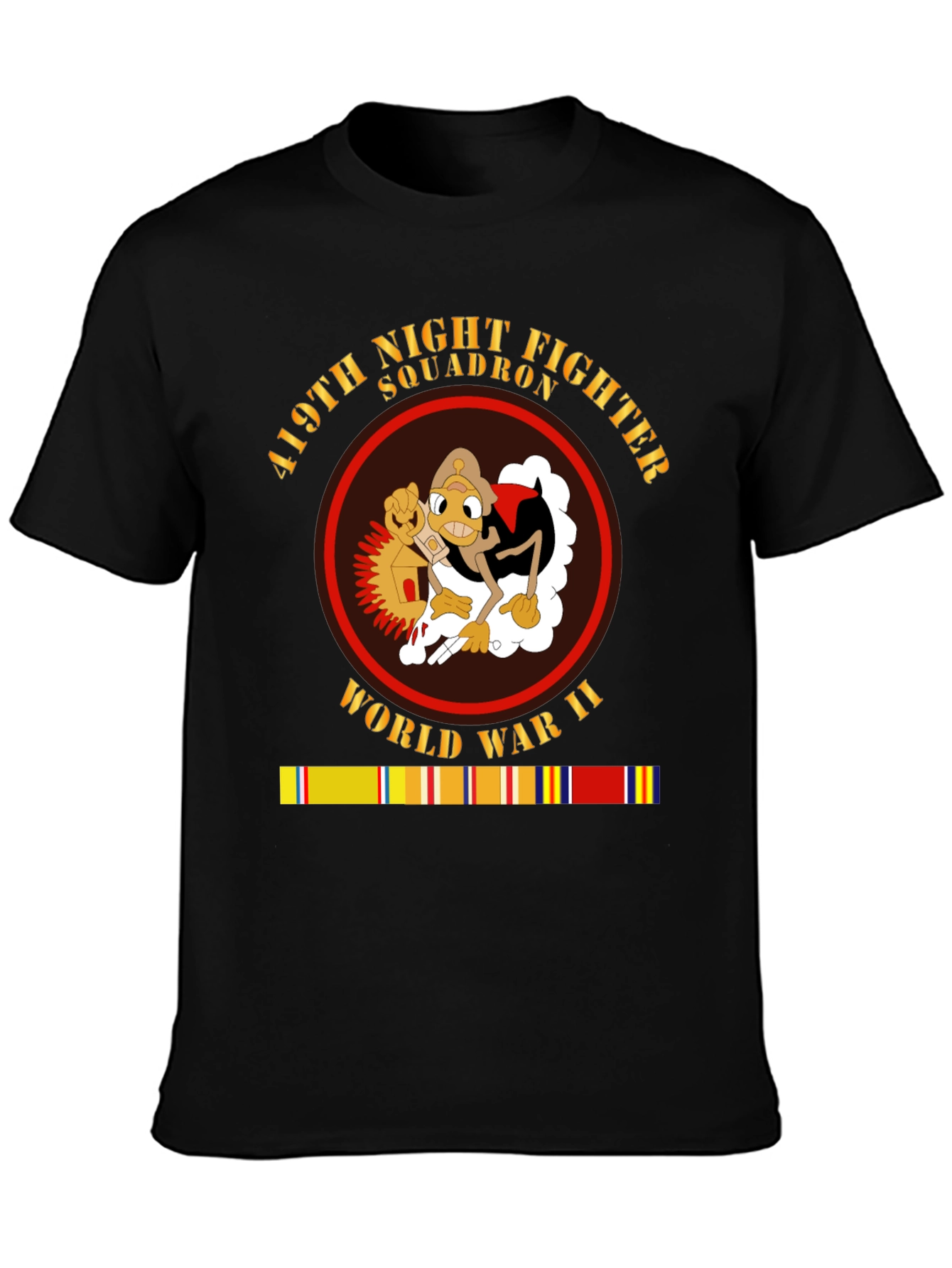 Black 419th Night Fighter Squadron WWII T-Shirt view 3
