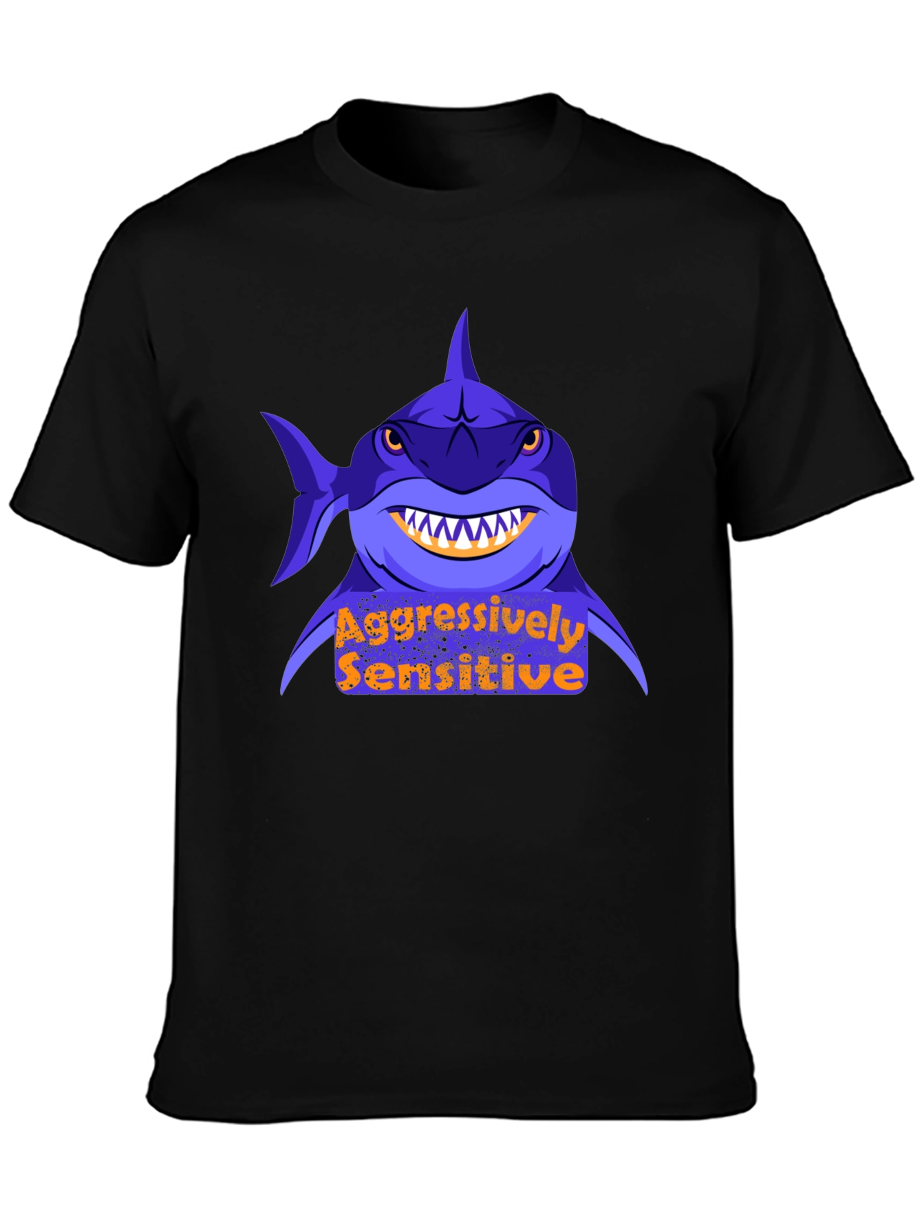 Black Aggressively Sensitive Graphic Tee - Shark T-Shirt view 3