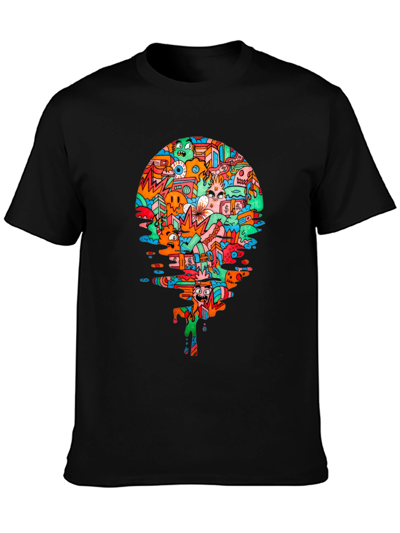 Black Abstract Doodle Art Black T-Shirt view 3