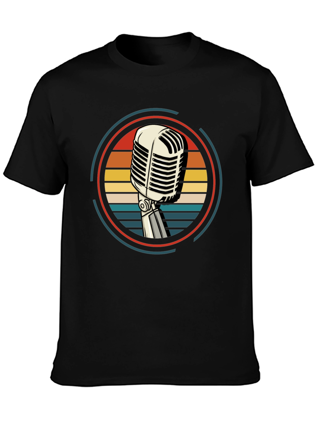 Black Retro Microphone Graphic Tee - Vintage Style view 3