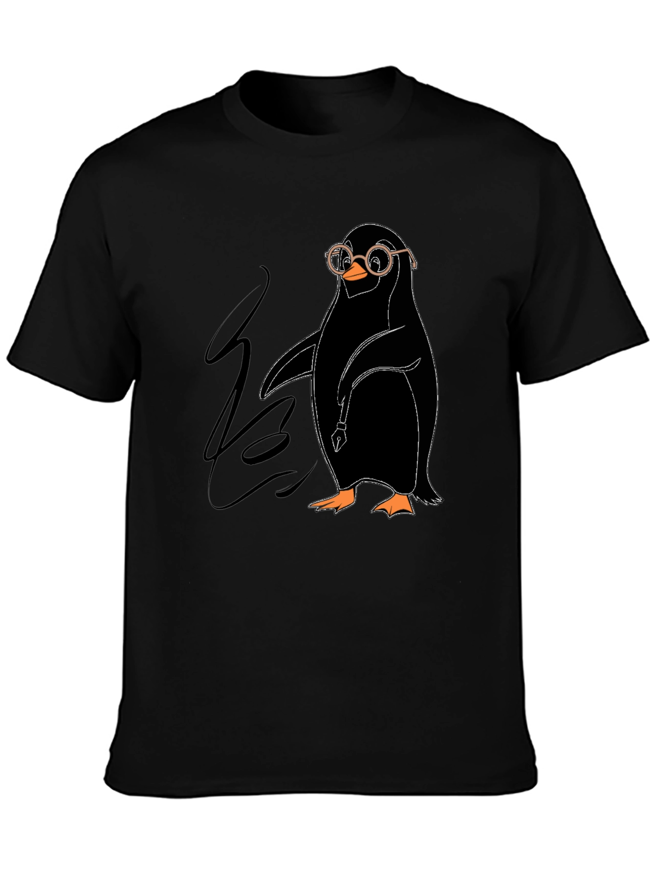 Black Penguin with Glasses Graphic Tee - Quirky Black T-Shirt view 3