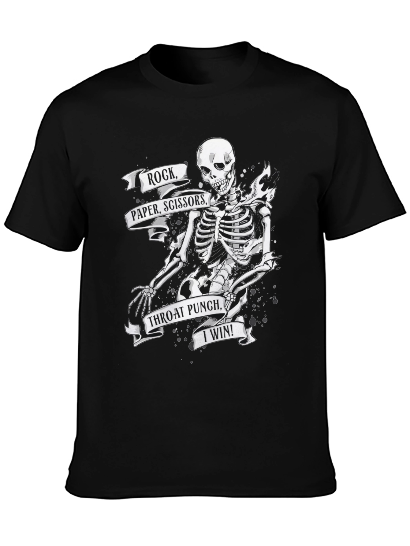 Black Humorous Skeleton T-Shirt: Rock, Paper, Scissors view 3