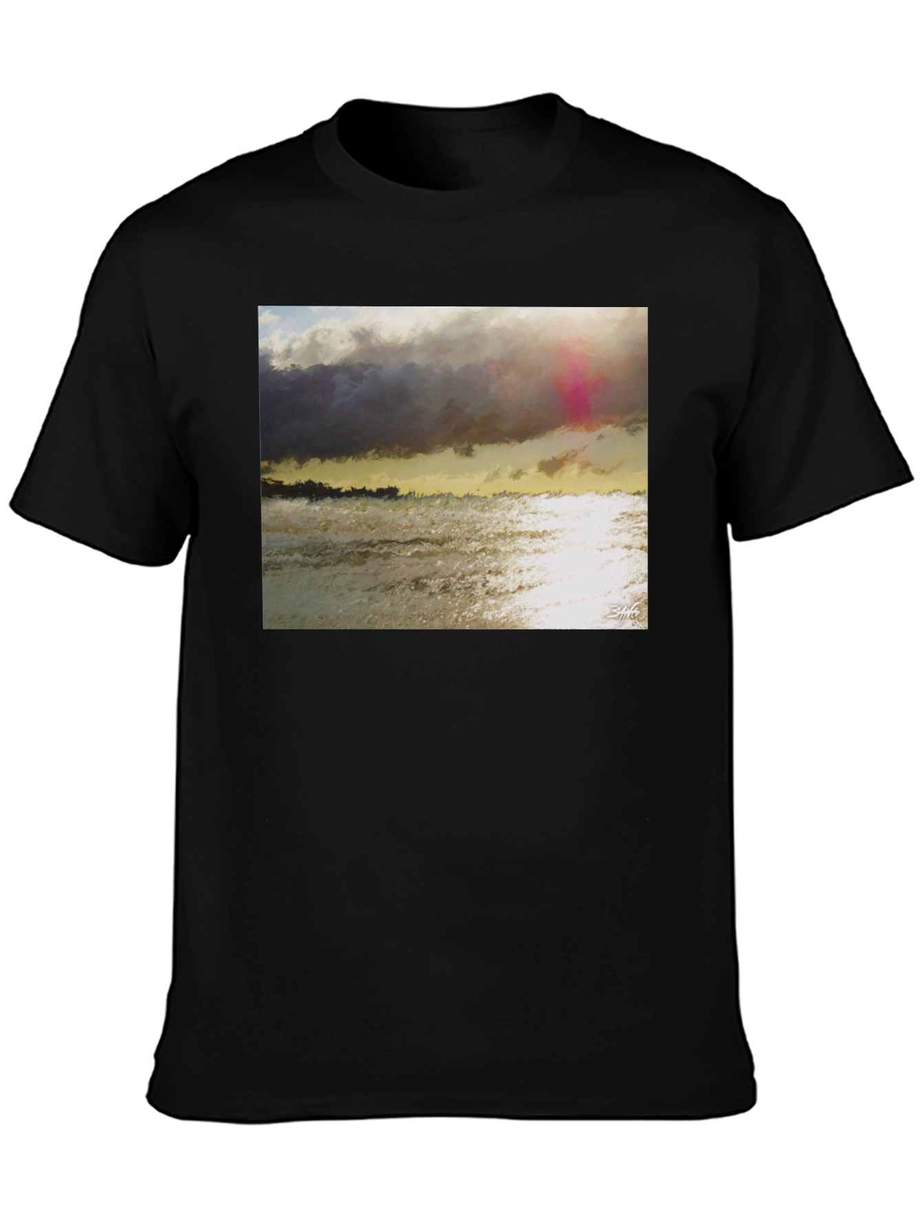 Black Ocean Sunset Graphic T-Shirt - Soft Cotton Blend view 3