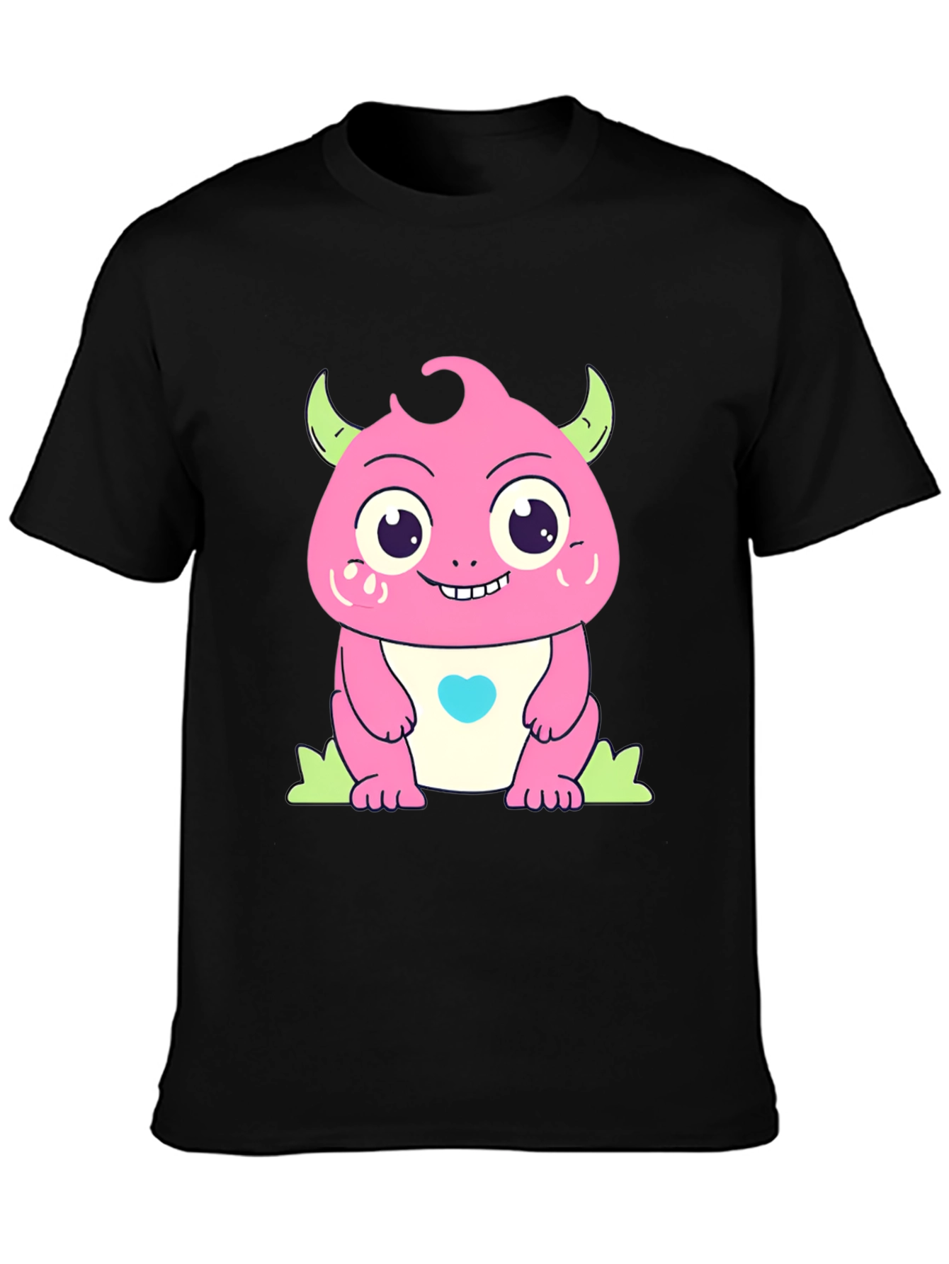 Black Cute Cartoon Monster Graphic Black T-Shirt view 3