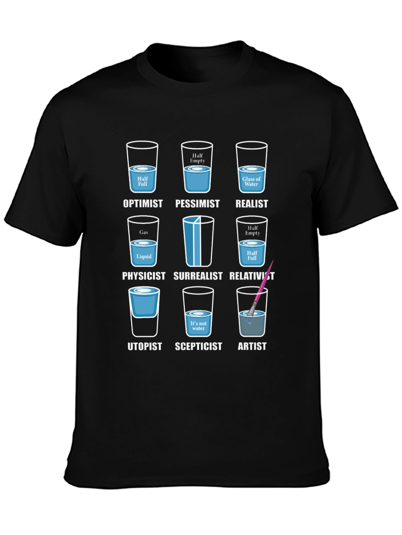 Black Optimist Pessimist Realist T-Shirt view 3