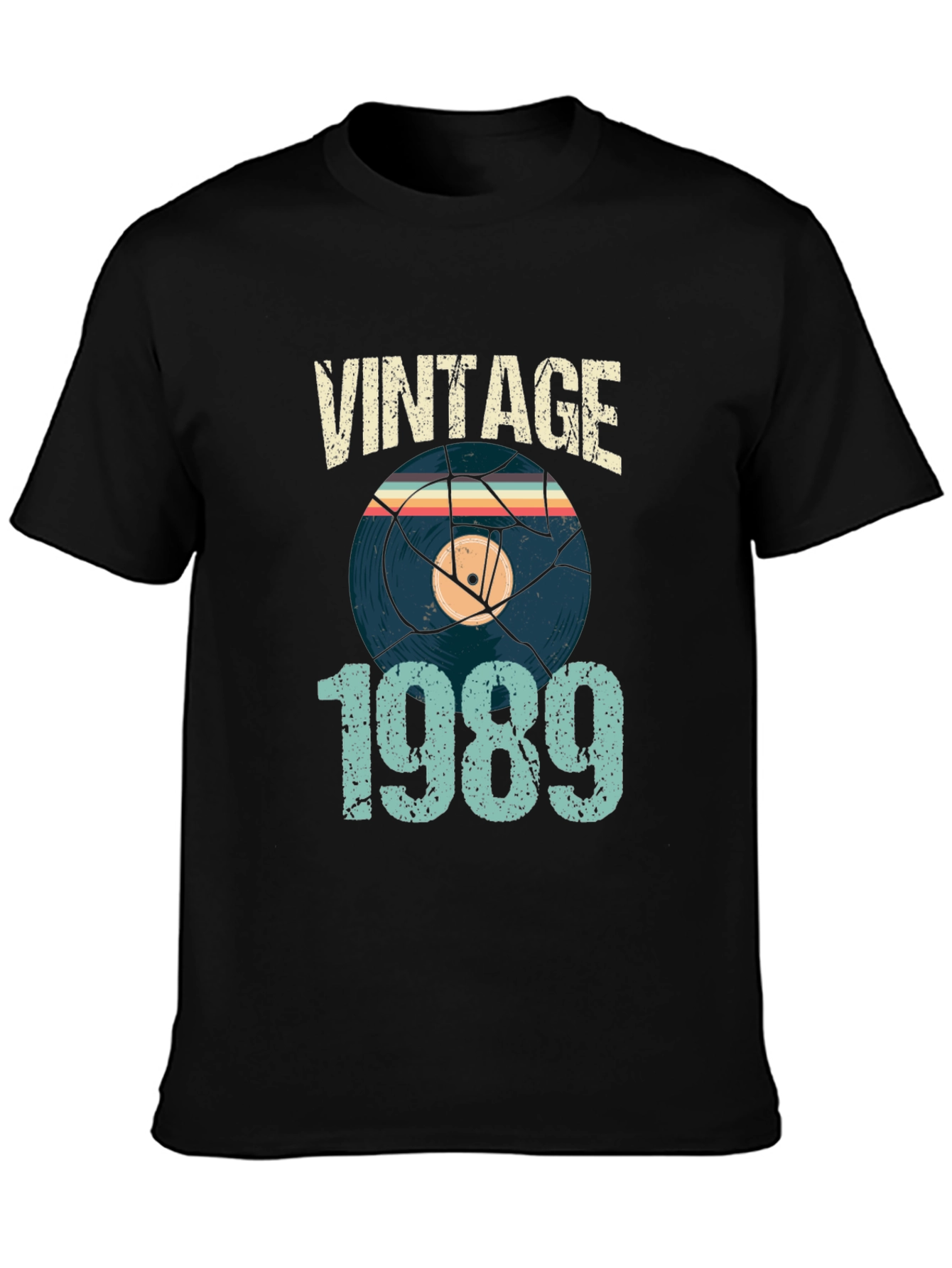Black Vintage 1989 Vinyl Record T-Shirt view 3