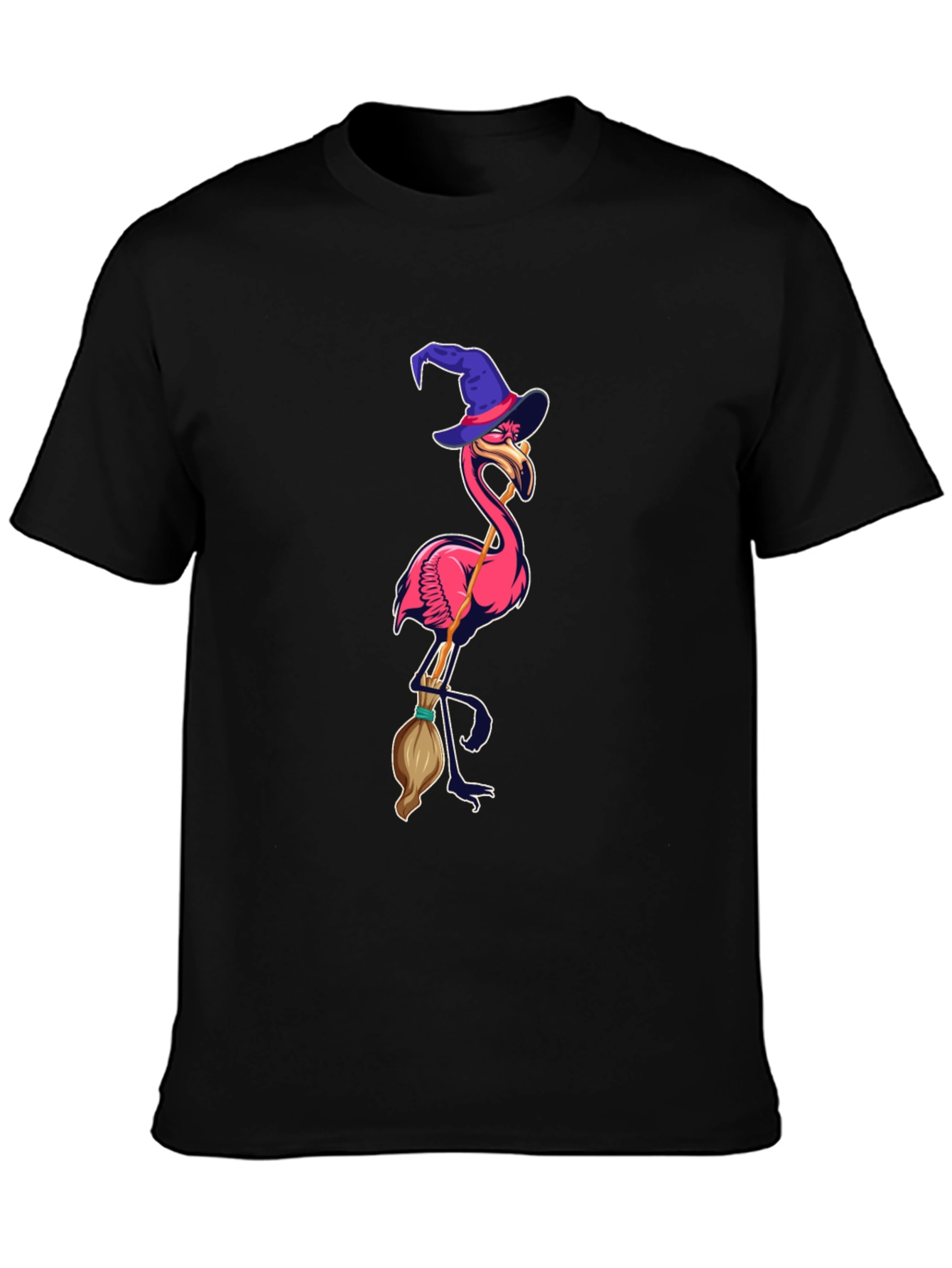 Black Witch Flamingo Graphic Tee - Black Cotton T-Shirt view 3
