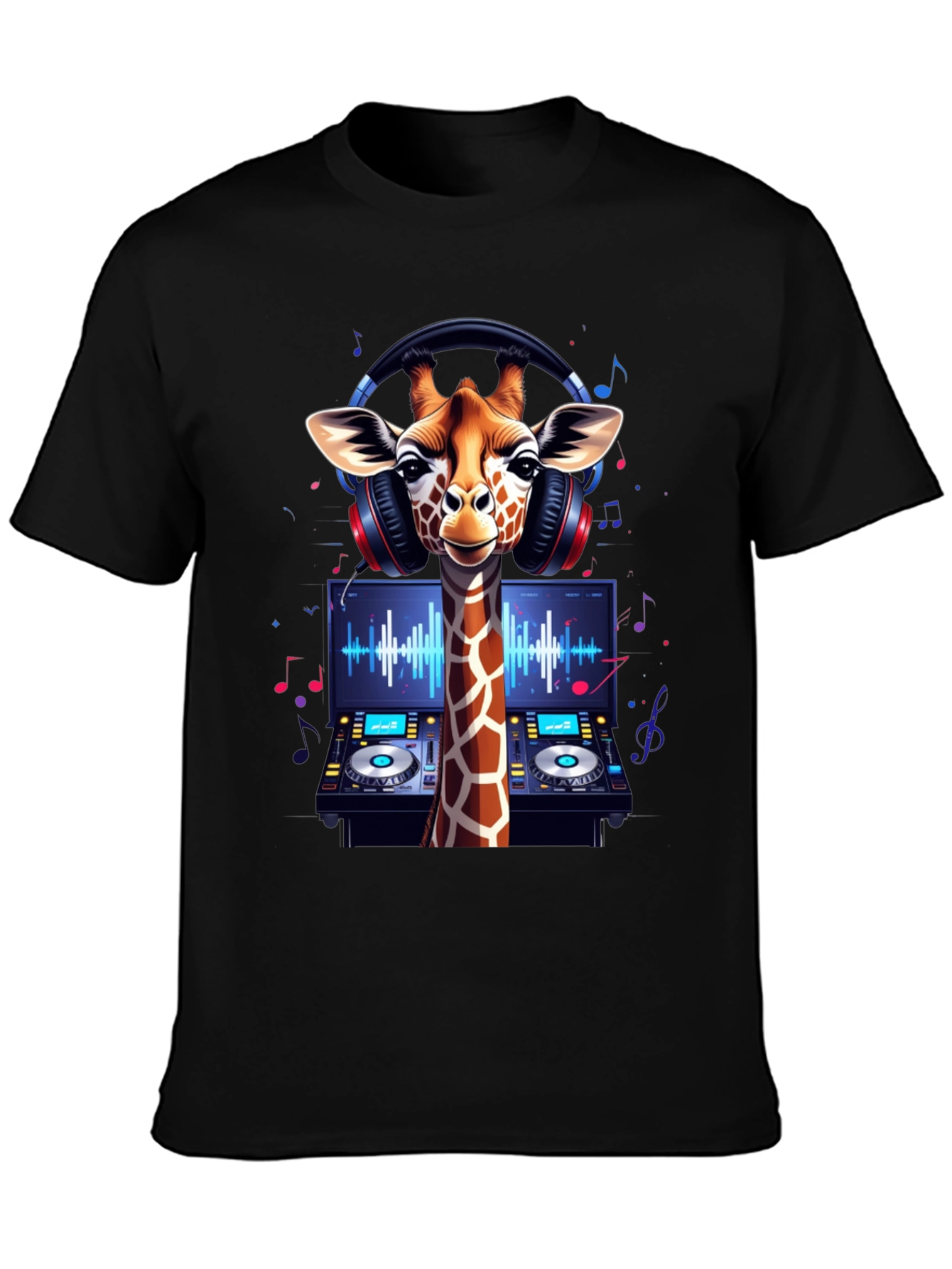 Black DJ Giraffe Graphic Tee - Music Lover's T-Shirt view 3