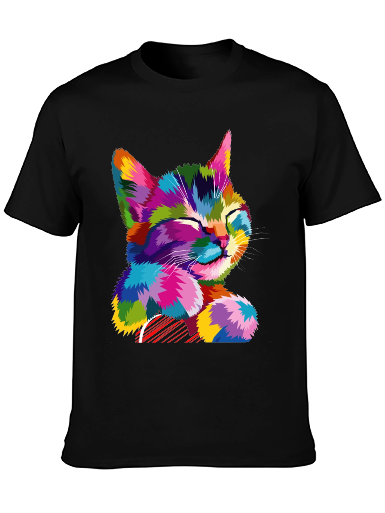 Black Colorful Cat Graphic T-Shirt - Stylish Men's Tee view 3