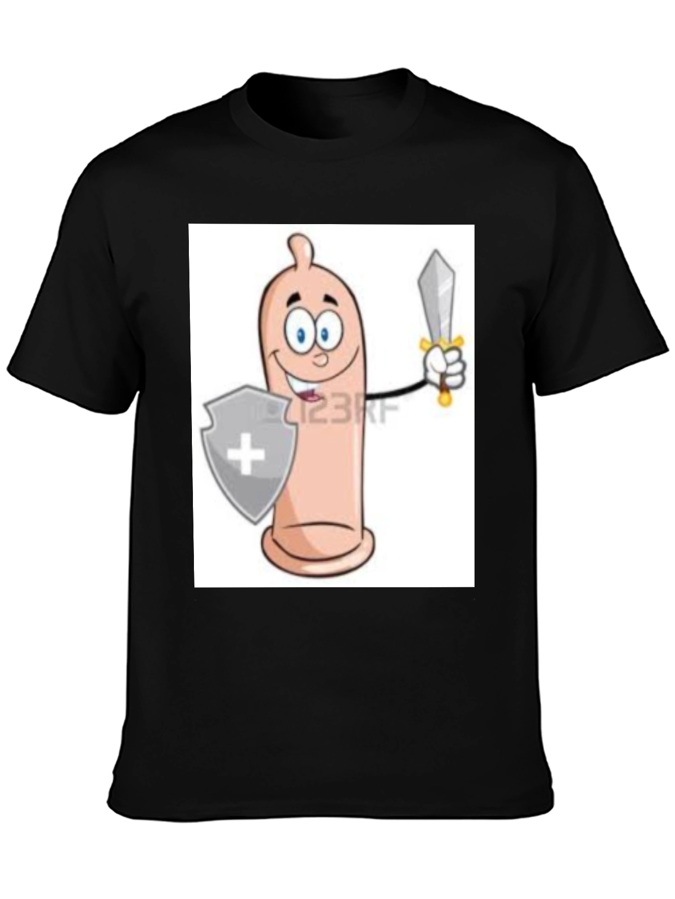 Black Funny Condom Cartoon Graphic Tee view 3
