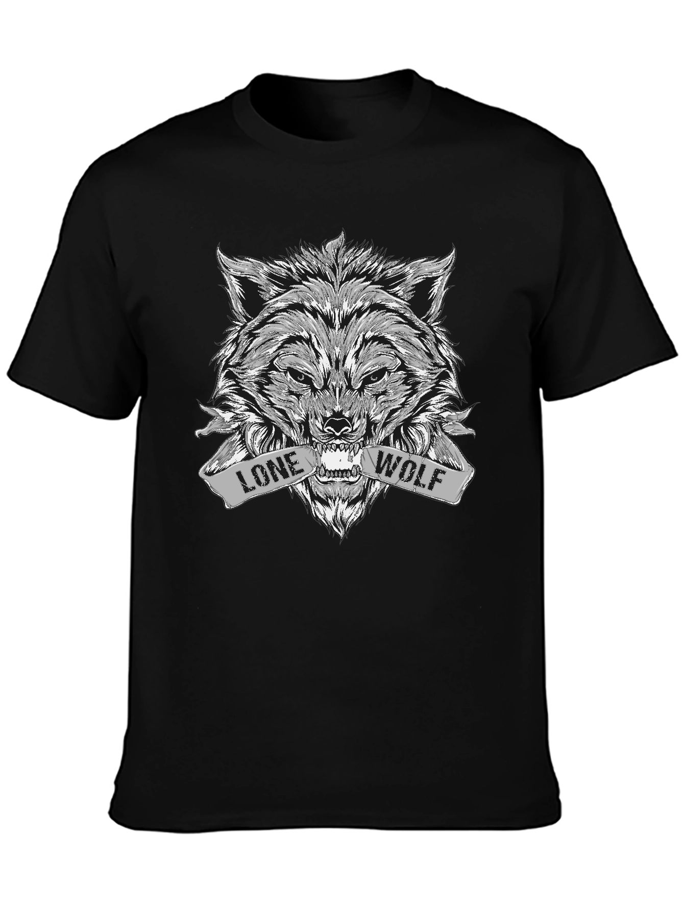 Black Lone Wolf Graphic T-Shirt - Fierce Animal Design view 3