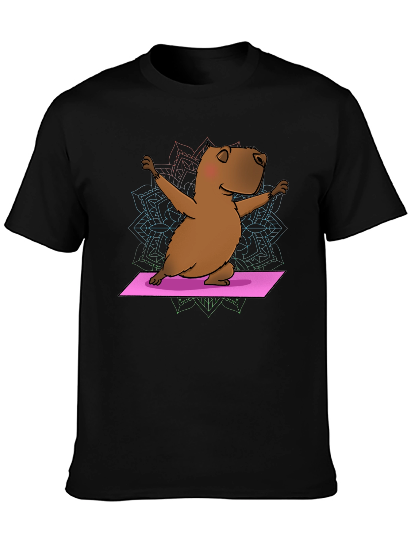 Black Yoga Capybara T-Shirt - Funny Meditation Tee view 3
