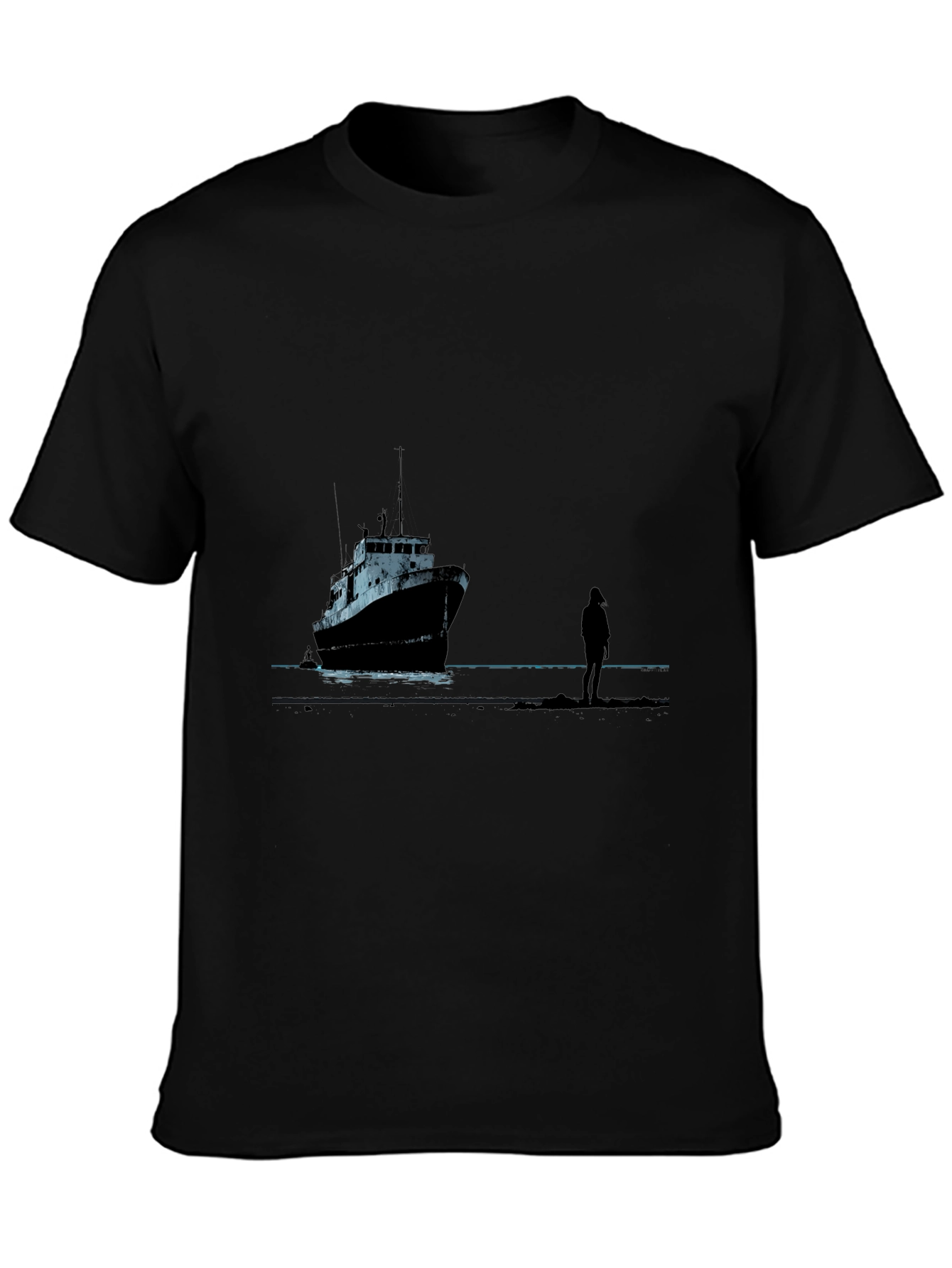 Black Ship Silhouette Graphic Black Tee view 3