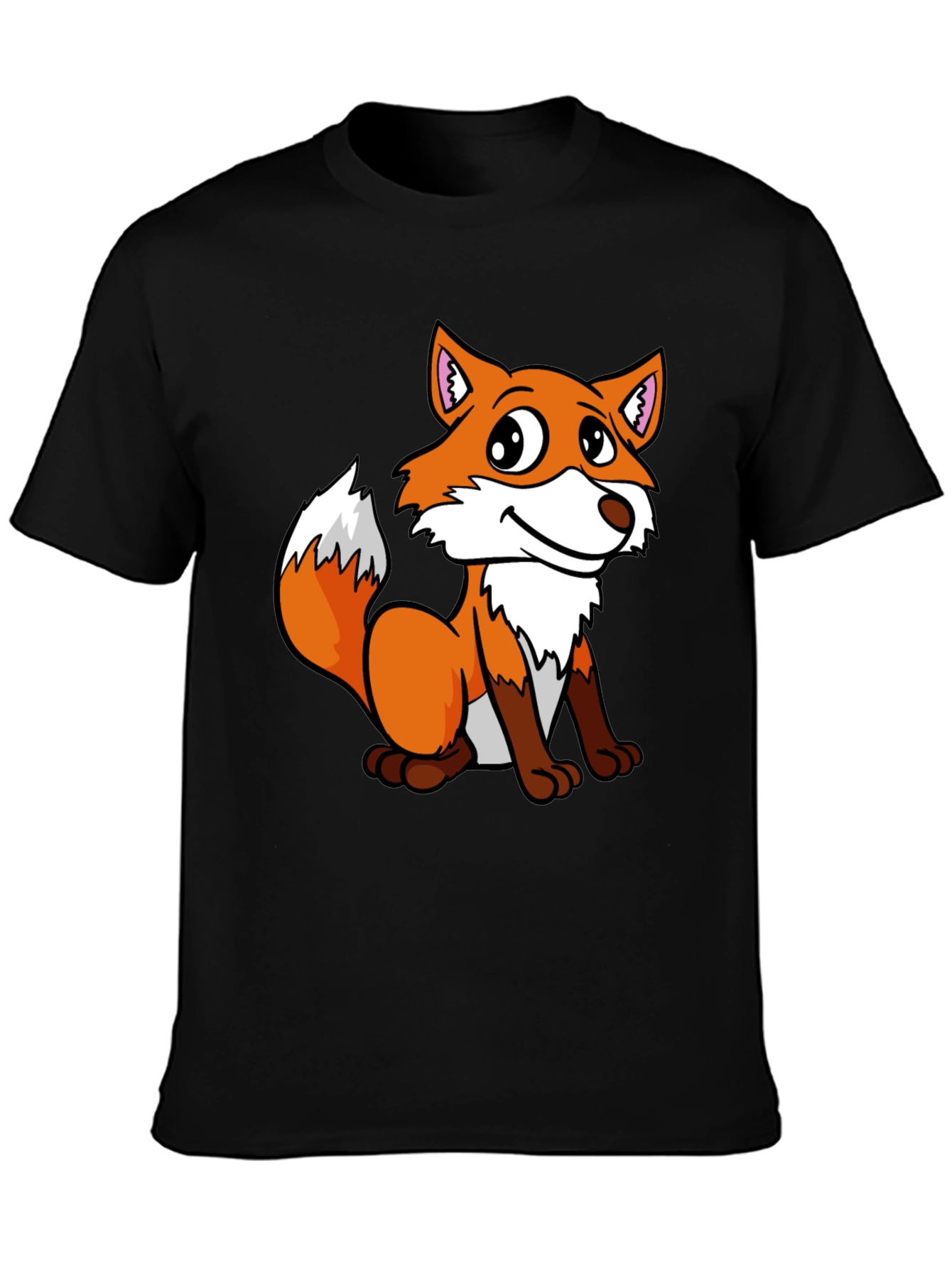 Black Cute Fox Graphic Tee - Unisex Black T-Shirt view 3