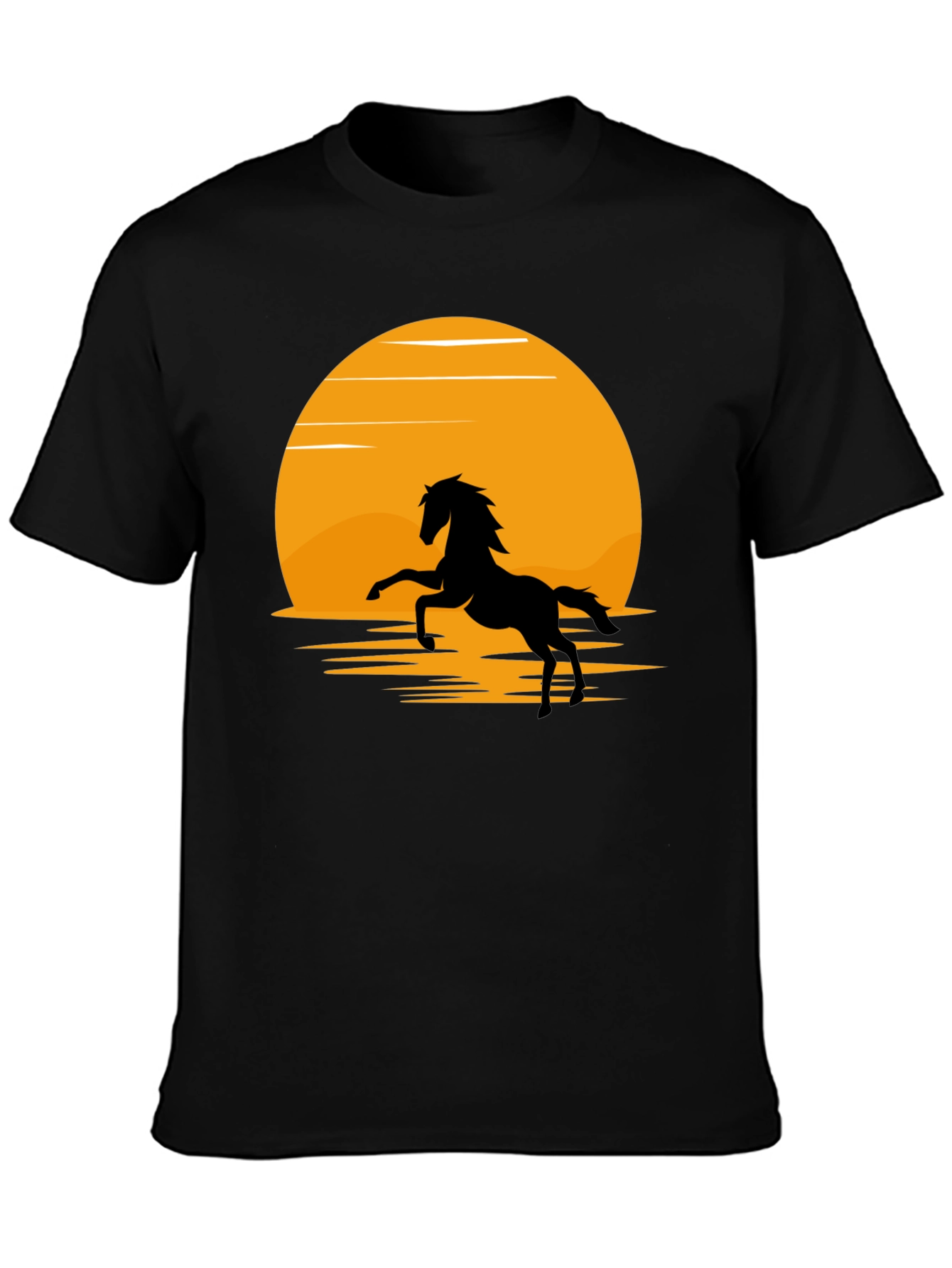 Black Silhouette Horse T-Shirt - Black, Sun Design view 3