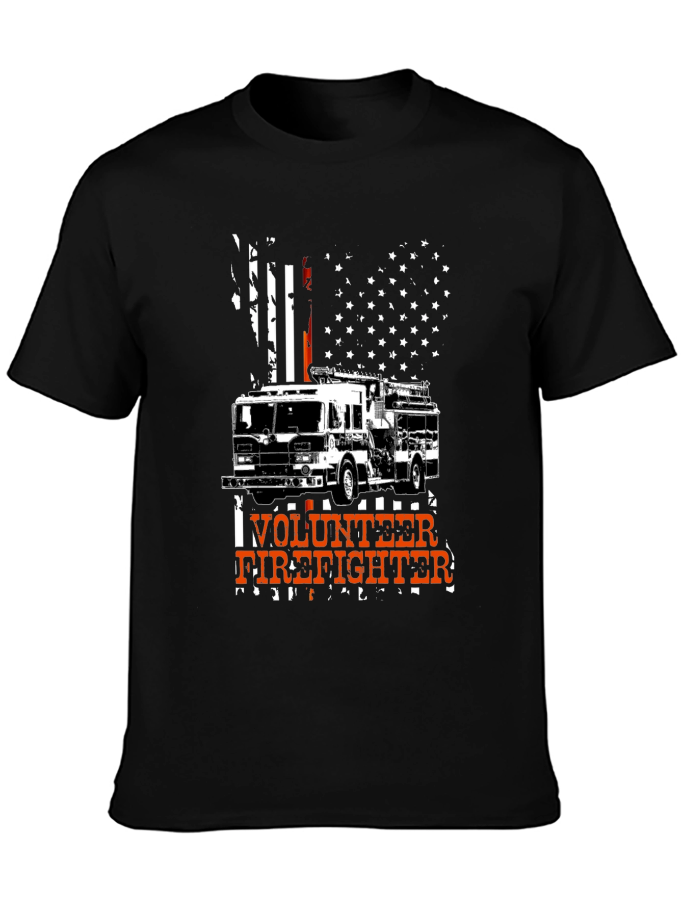 Black Volunteer Firefighter Tee - American Flag Design view 3