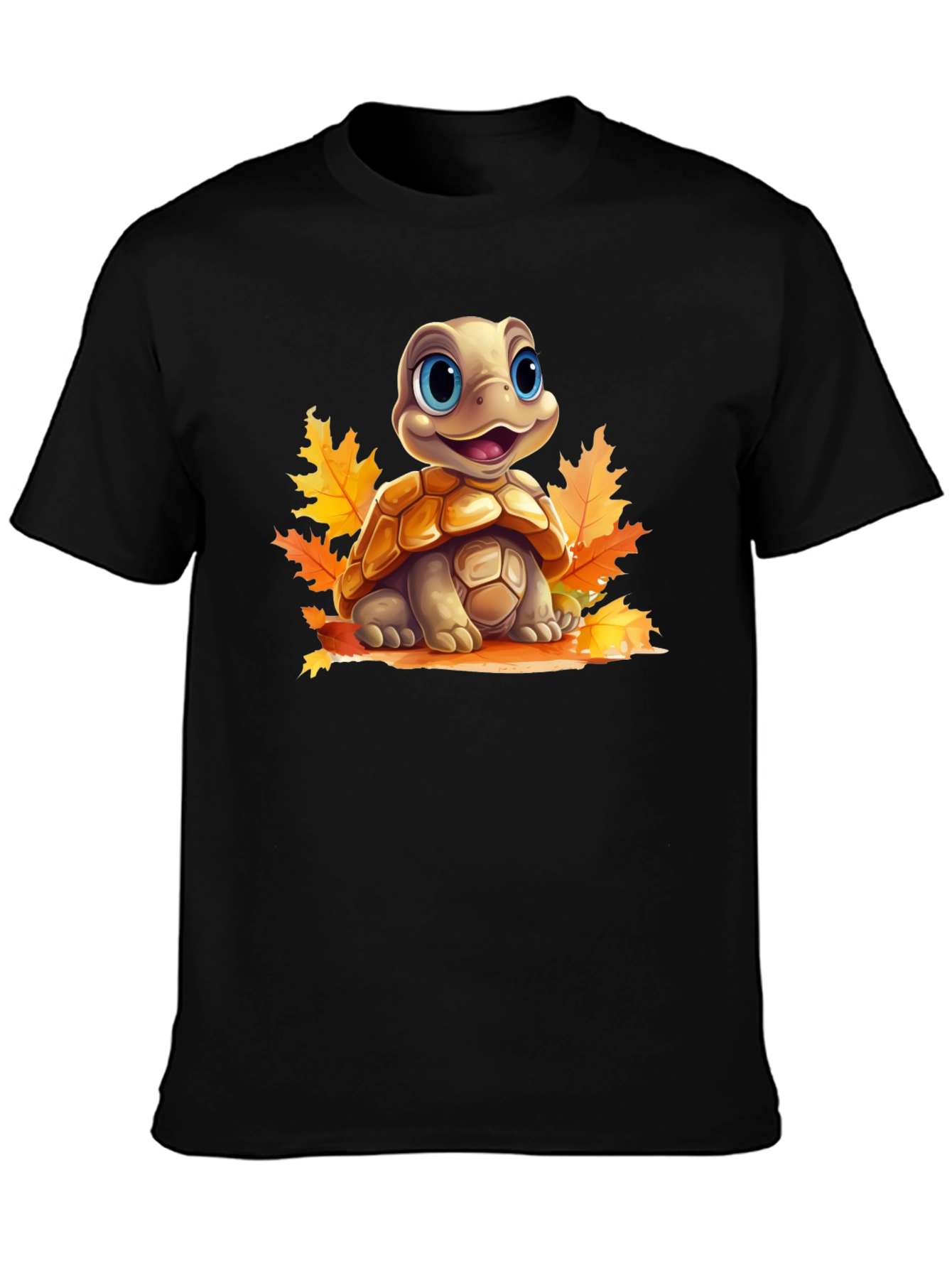 Black Turtle in Leaves Graphic Tee view 3