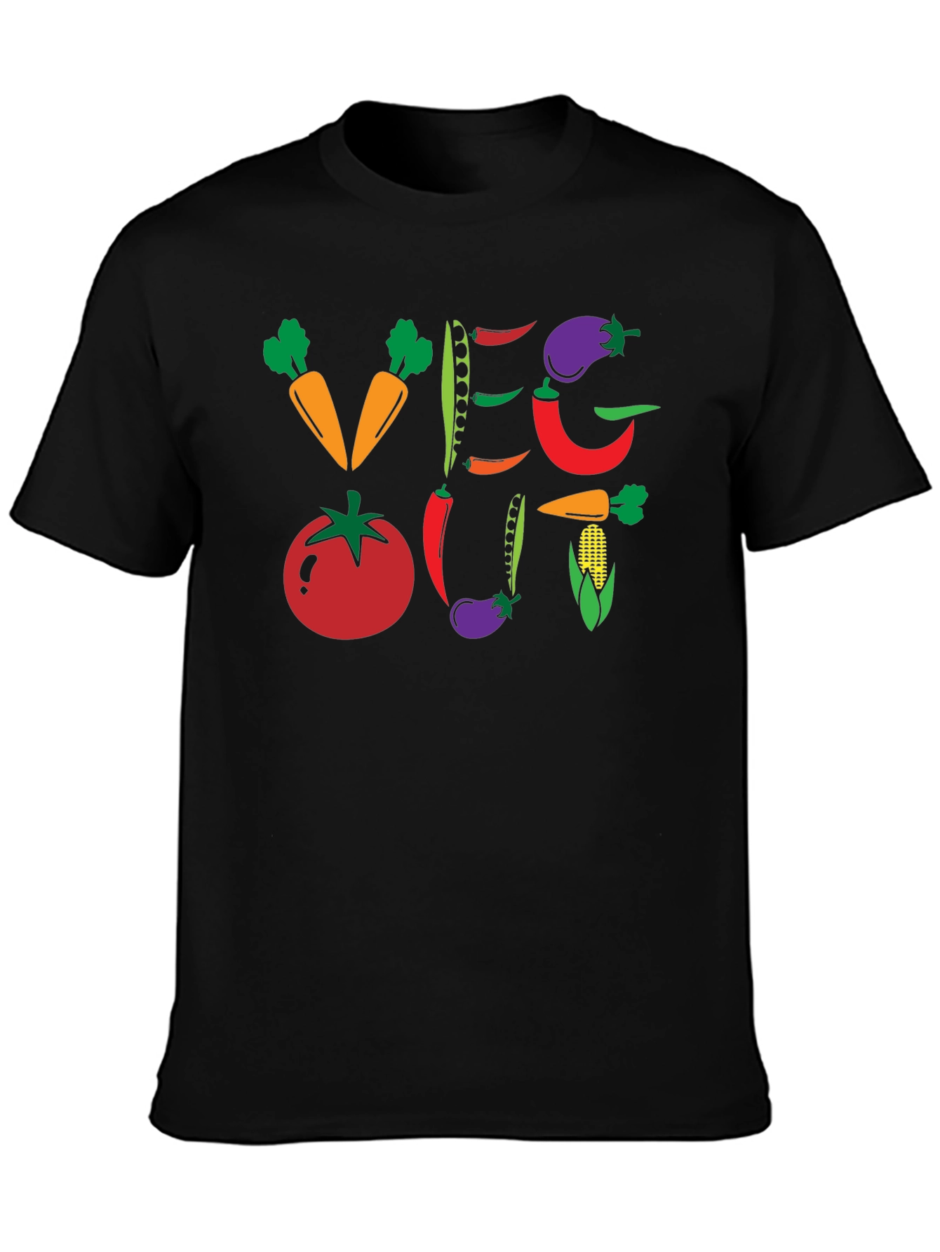Black Veg Out Graphic T-Shirt - Black Vegan Tee view 3