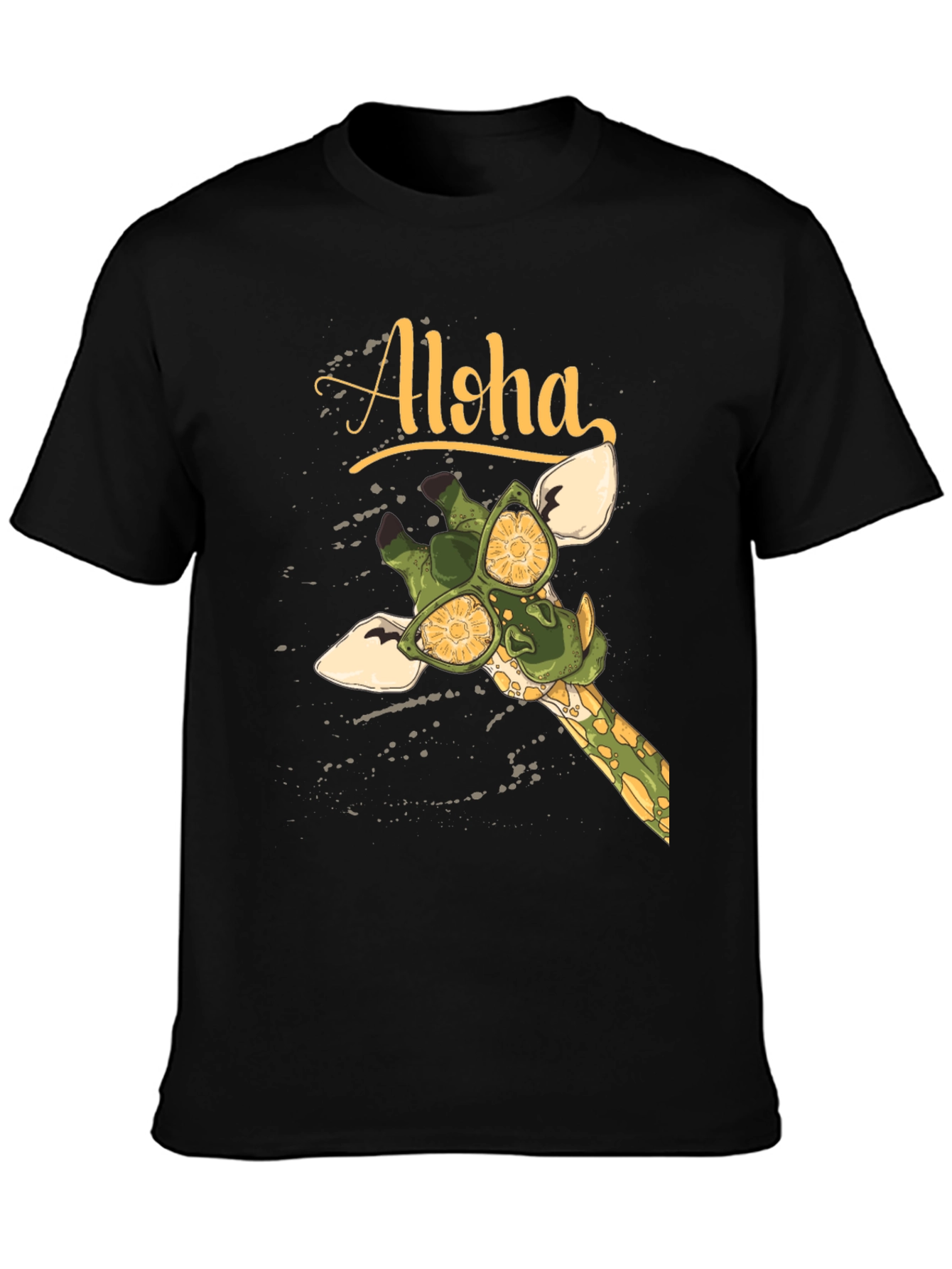 Black Aloha Giraffe Graphic T-Shirt view 3