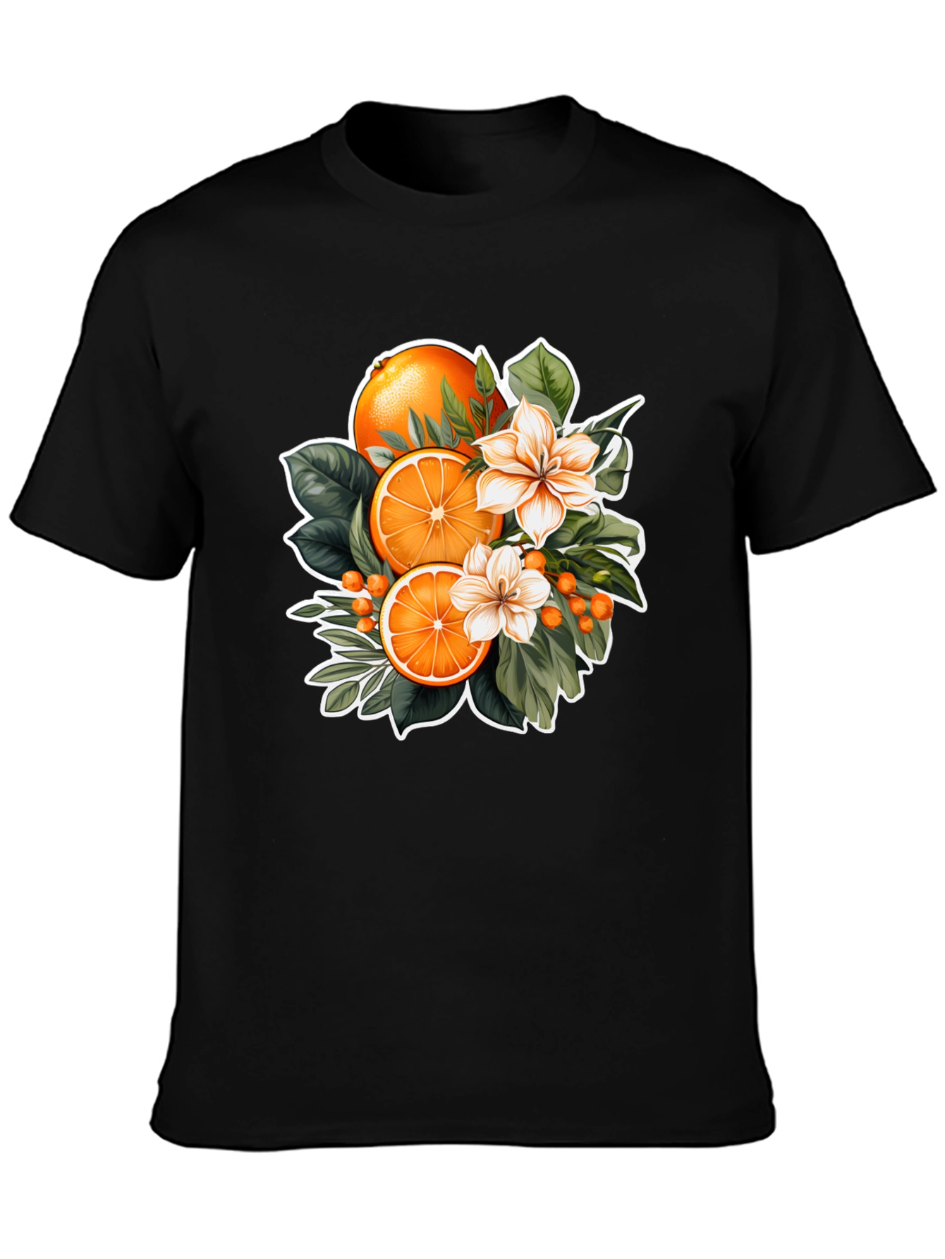 Black Orange Blossom Graphic Black T-Shirt view 3