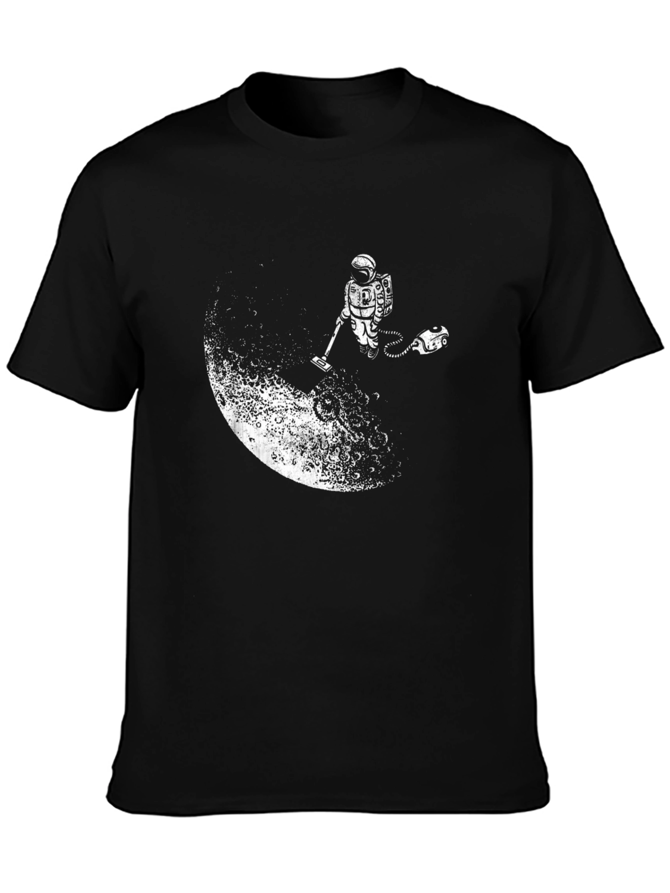 Black Astronaut Vacuuming the Moon Black T-Shirt view 3