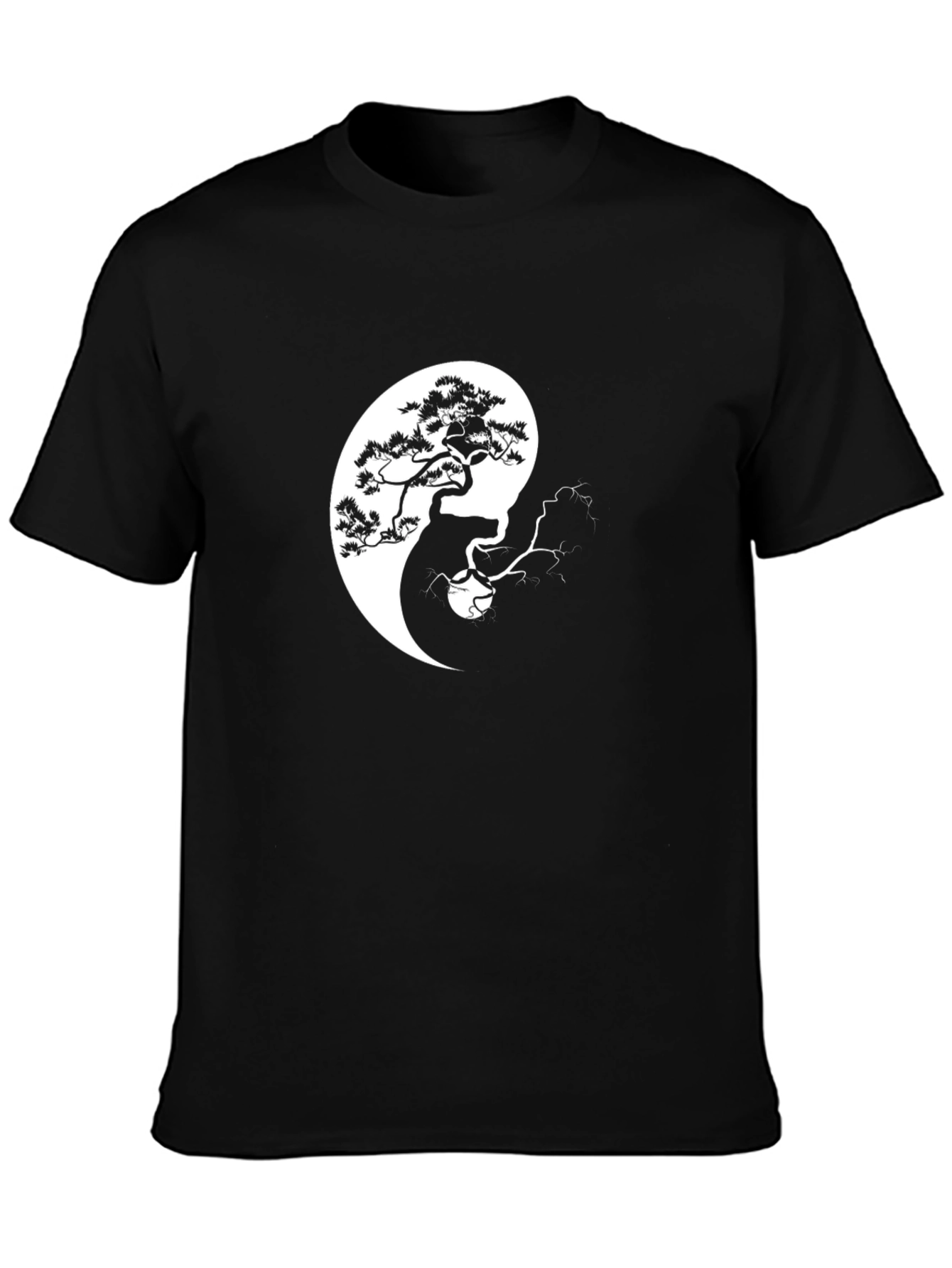 Black Yin Yang Tree Graphic Black T-Shirt view 3