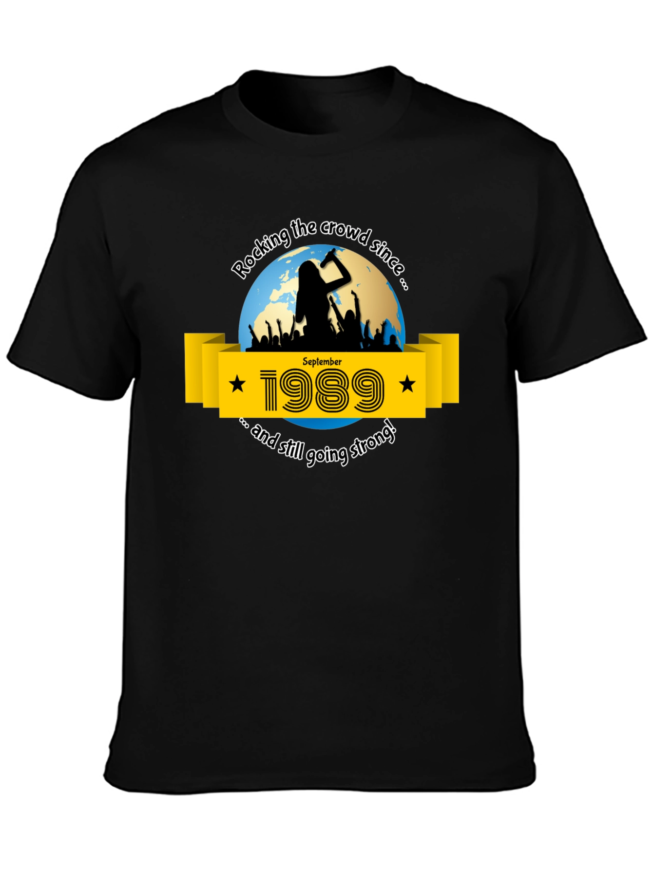 Black Rocking the Crowd Since 1989 Graphic Tee view 3
