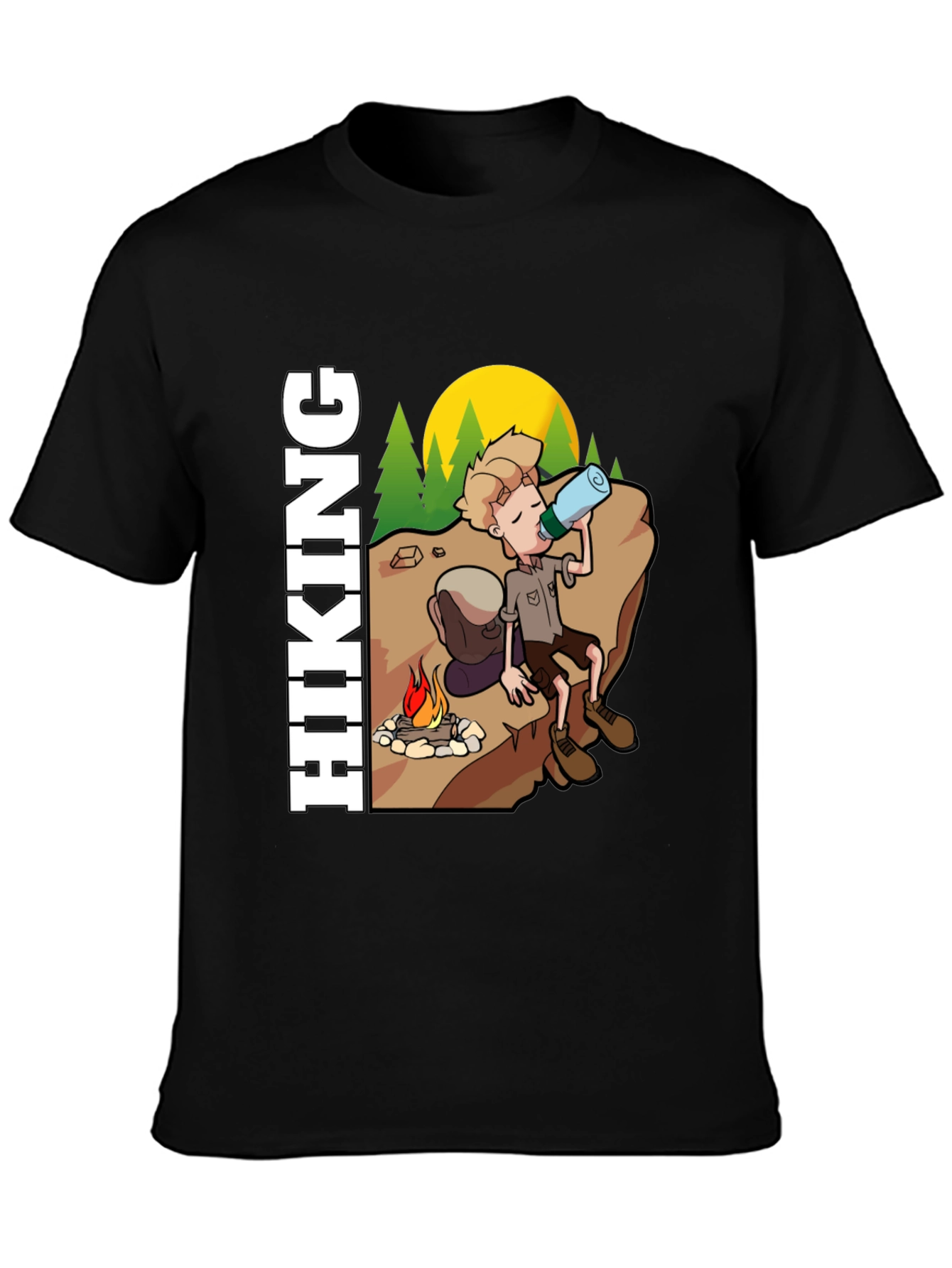 Black Hiking Cartoon Graphic Tee - Adventure Awaits view 3