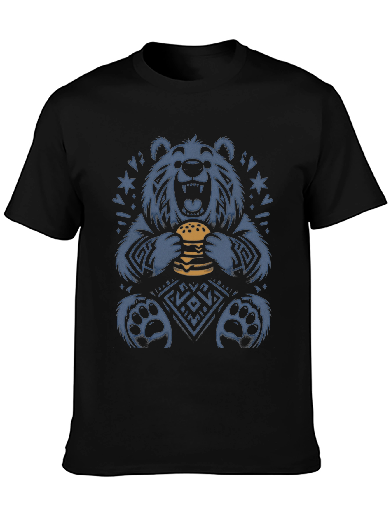 Black Bear Eating Burger Graphic Tee - Novelty Print T-Shirt view 3