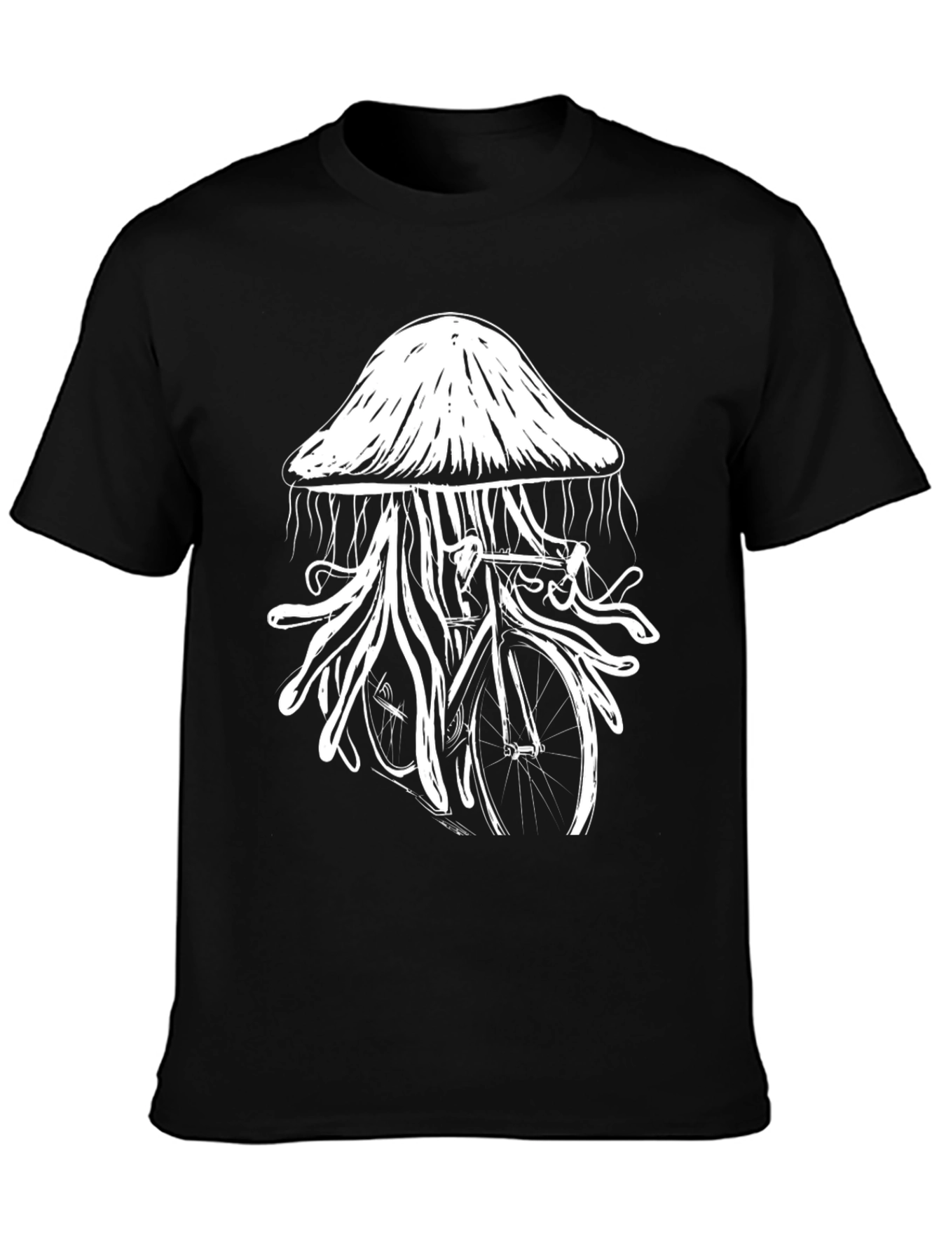 Black Jellyfish Bicycle Graphic T-Shirt - Unique Black Tee view 3