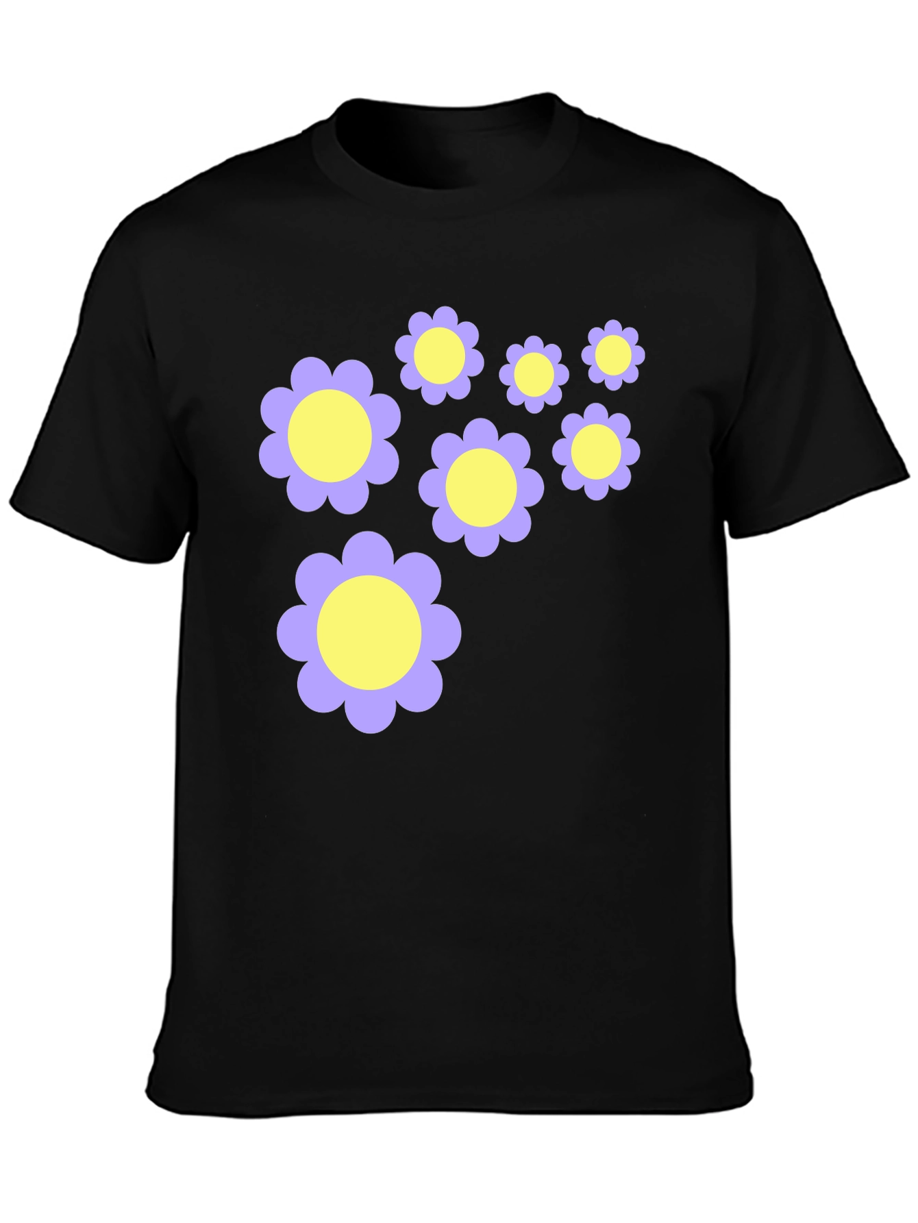 Black Floral Pattern Black T-Shirt view 3