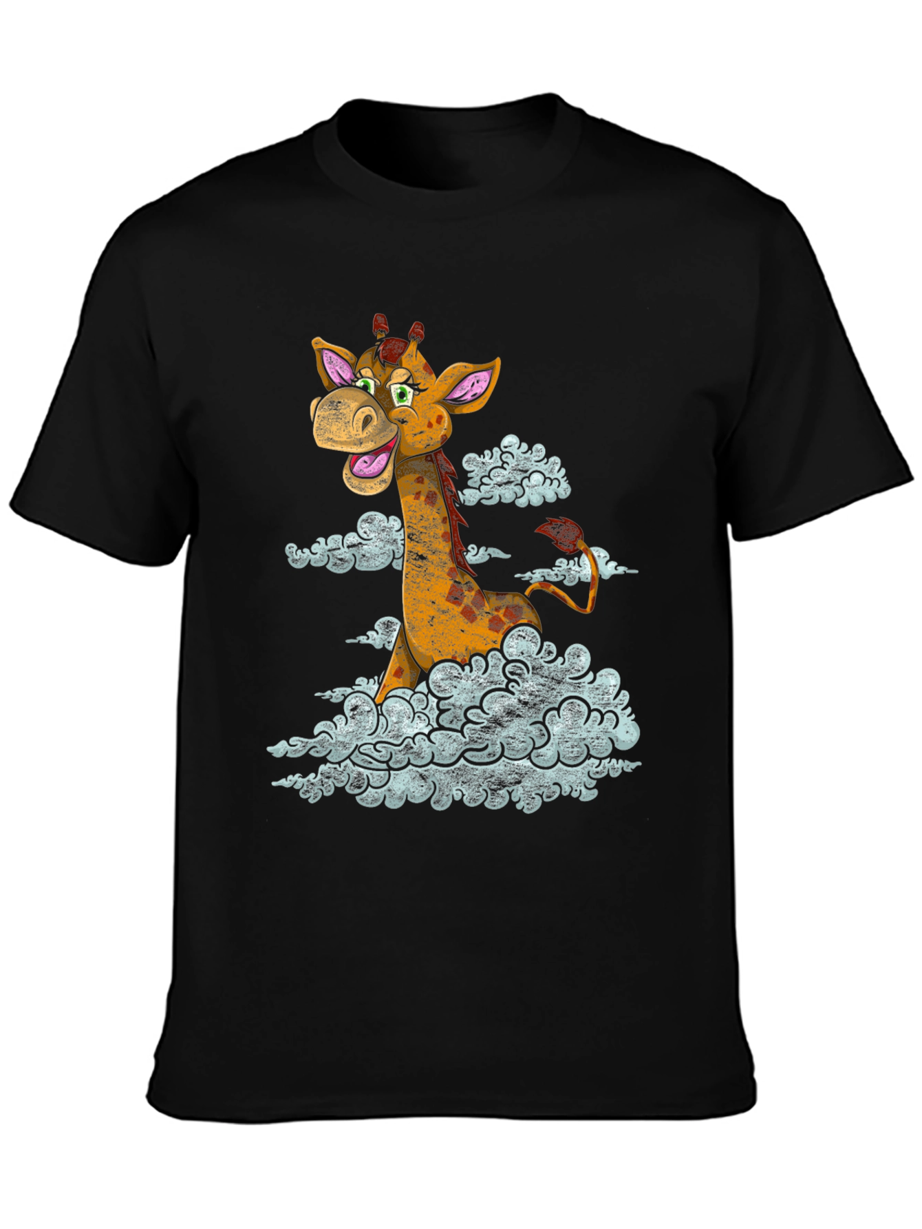 Black Giraffe in Clouds Graphic T-Shirt view 3