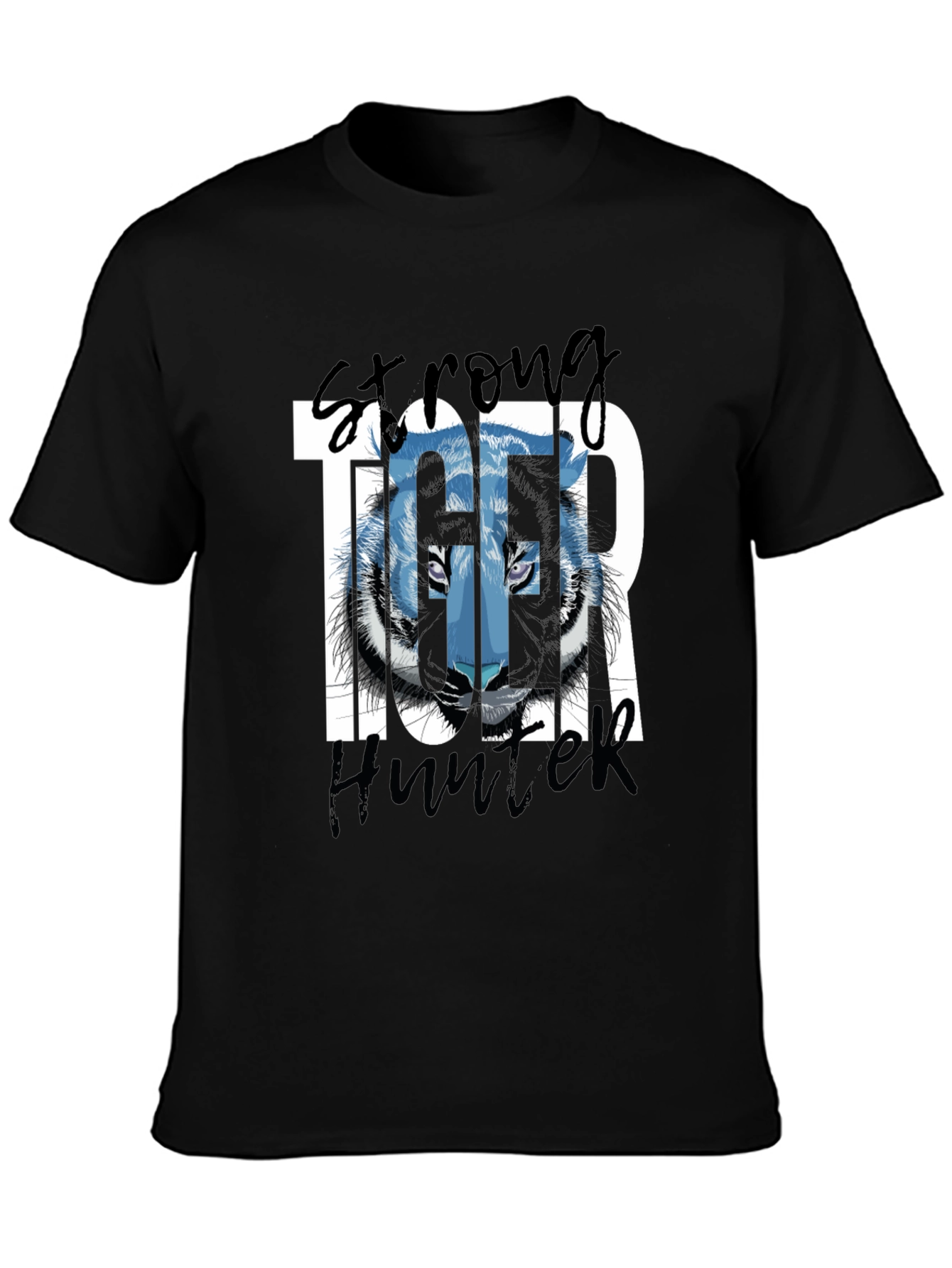 Black Strong Tiger Hunter Black Graphic Tee view 3