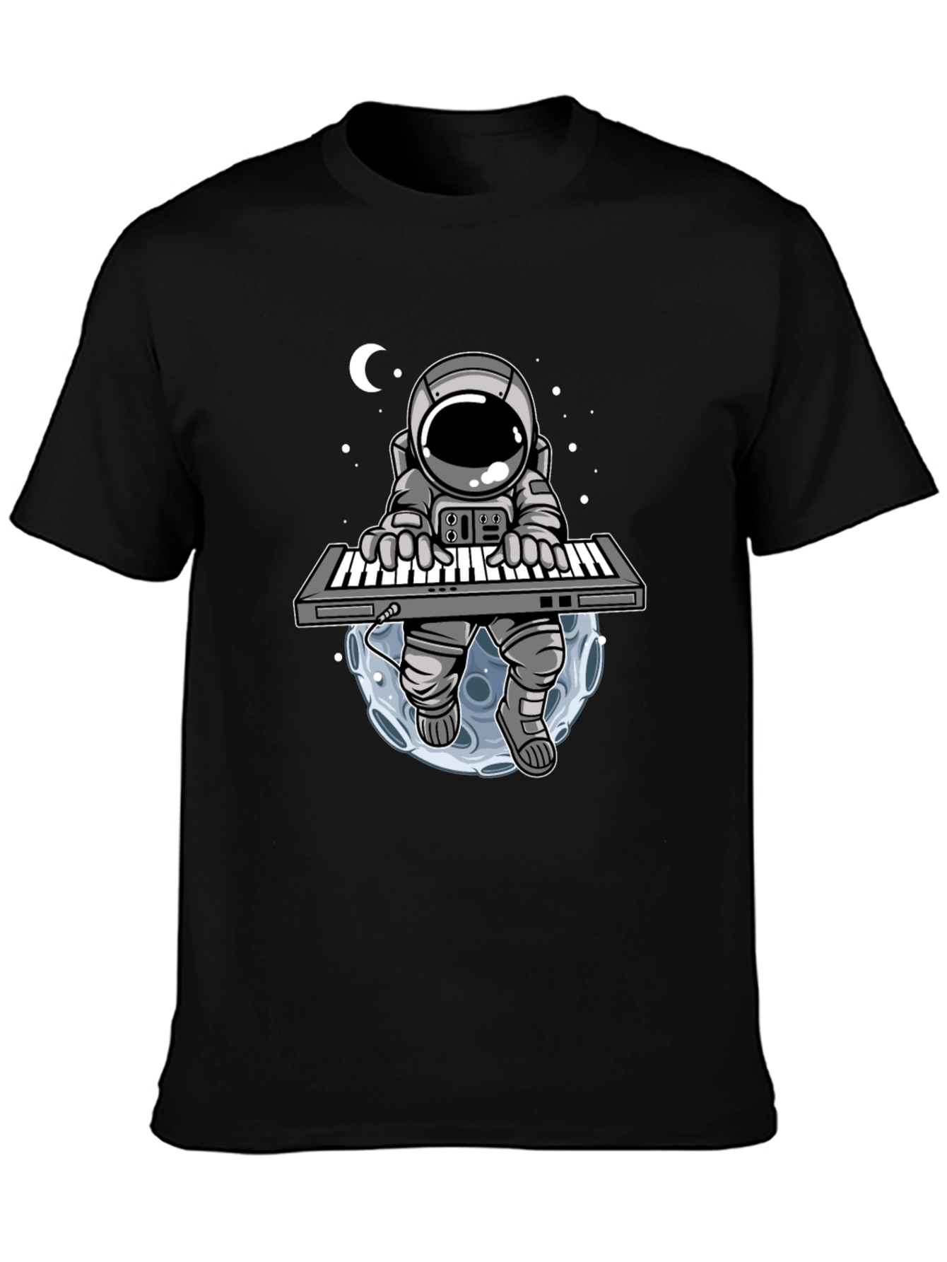 Black Astronaut Keyboardist Graphic T-Shirt view 3